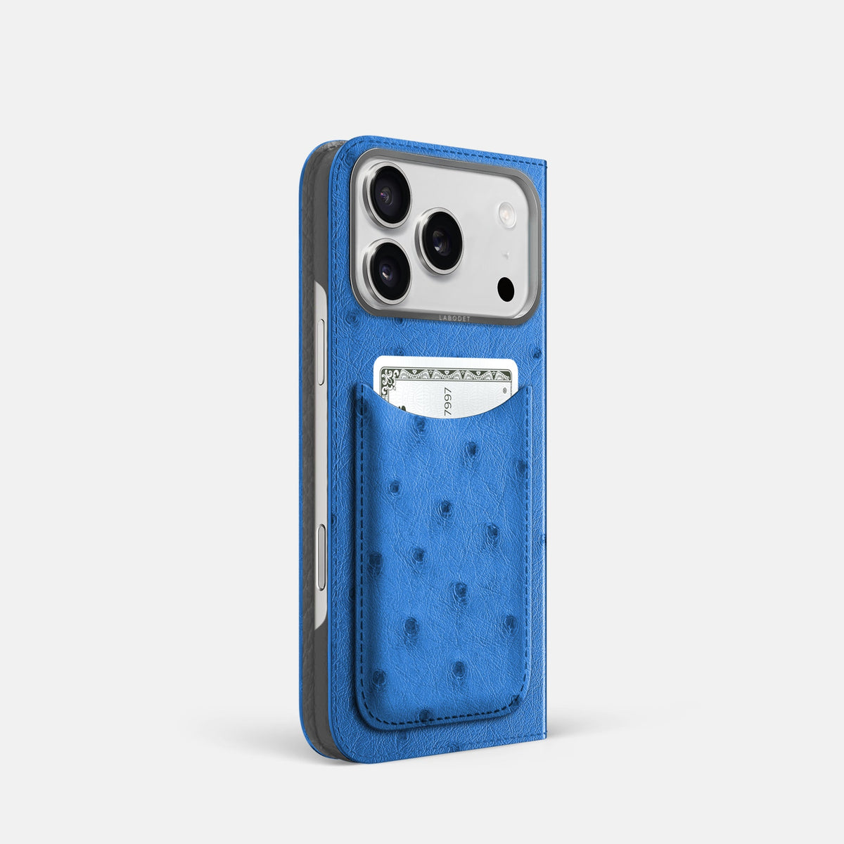Folio Case with Card For iPhone 18 Pro In Ostrich -1 | Royal-Blue-Steel