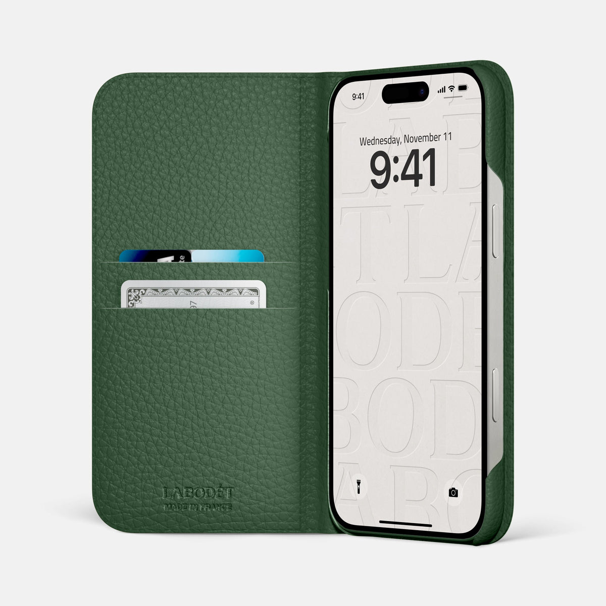 Folio Case with Card For iPhone 18 Pro Max In Calf -2 | Dark-Green-Steel