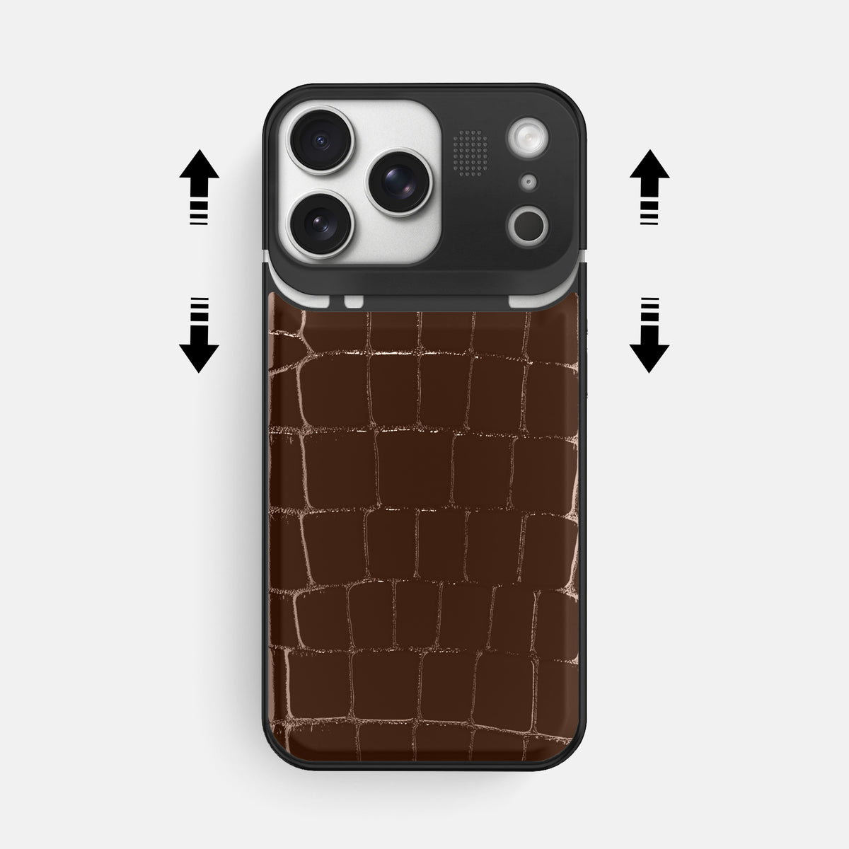 Metal Case For iPhone 17 Pro Max In Shiny Alligator -2 | Brown-Black