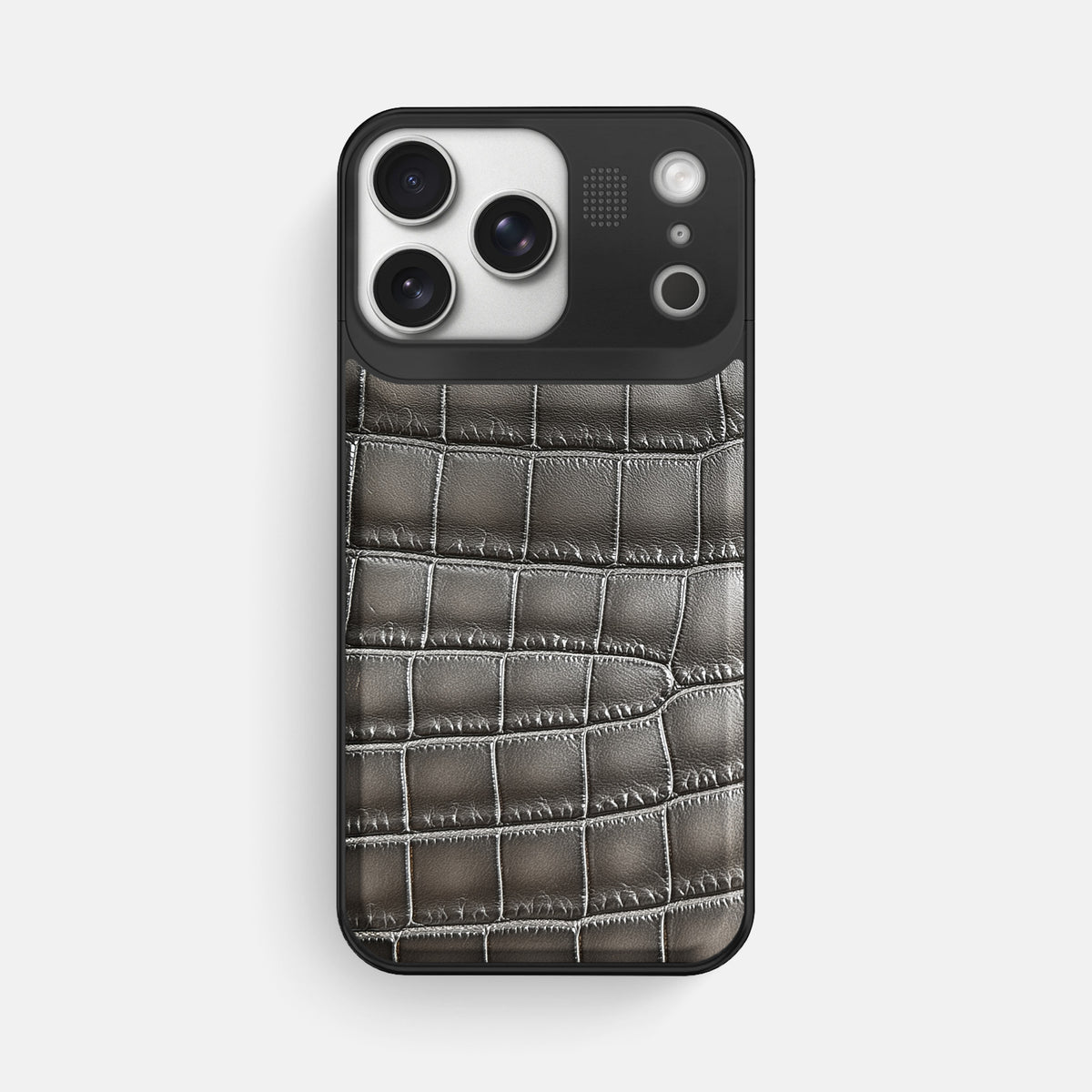 Metal Case For iPhone 17 Pro Max In Patina Alligator -1 | Grey-Black