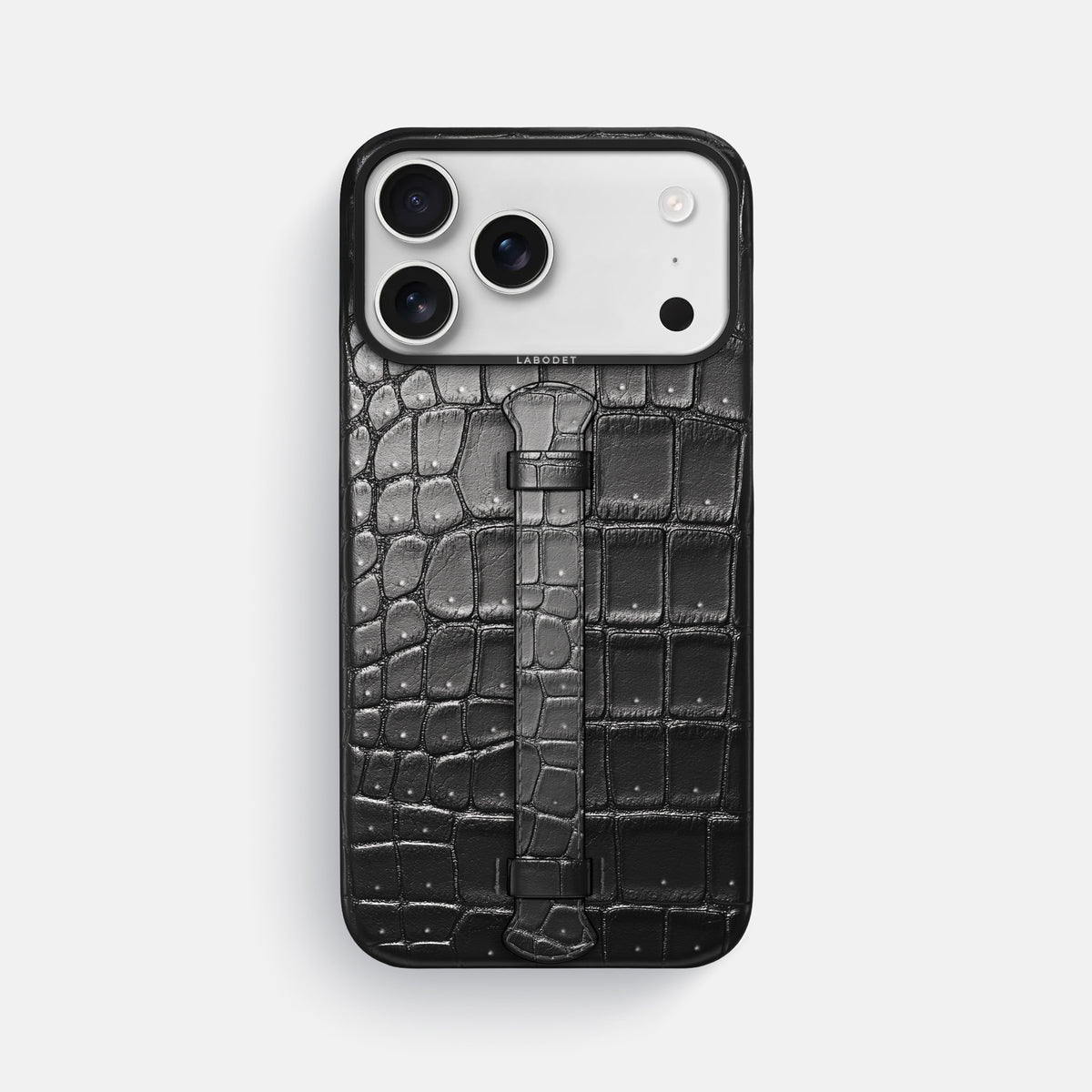 Center Handle For iPhone 17 Pro Max In Porosus Crocodile -1 | Shiny-Black-Black