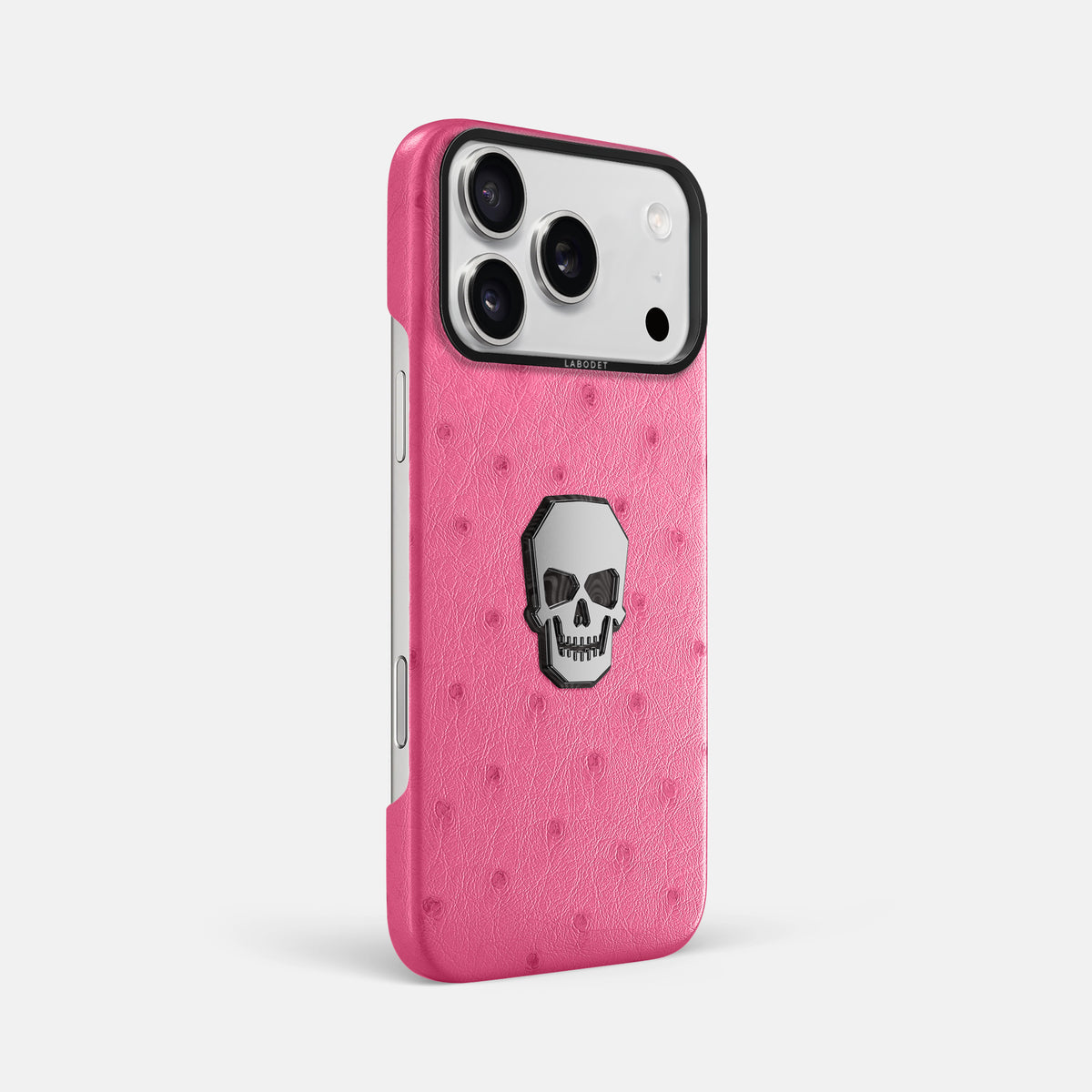 Classic Case With Titanium Skull For iPhone 17 Pro Max In Ostrich -2 | Pink-Black