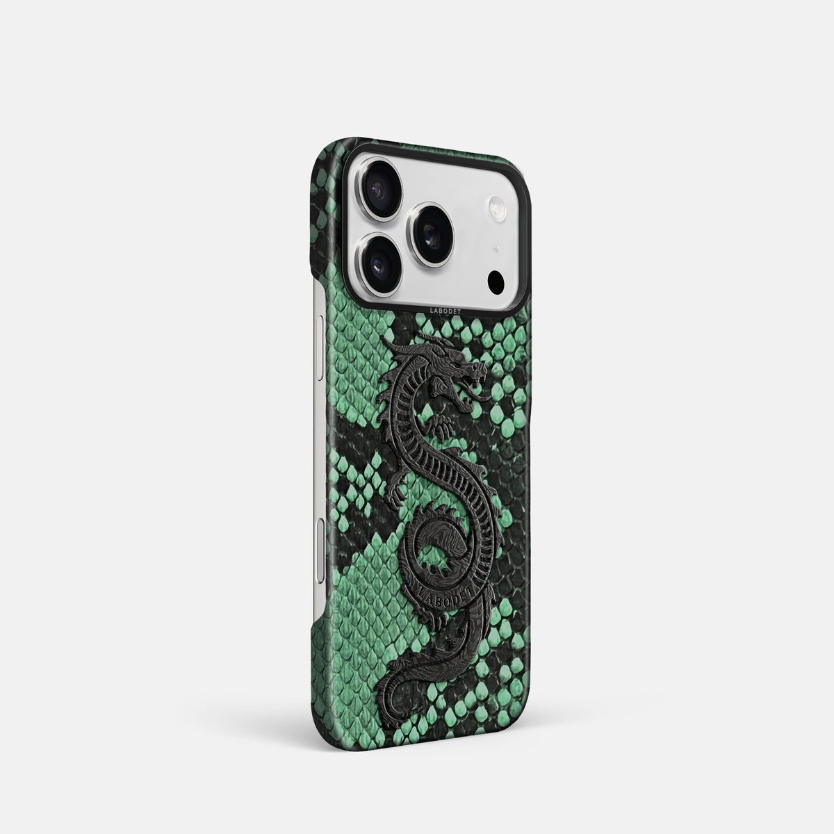 Classic Case With Carbon Dragon For iPhone 17 Pro In Deluxe Python -2 | Forest-Green-Black
