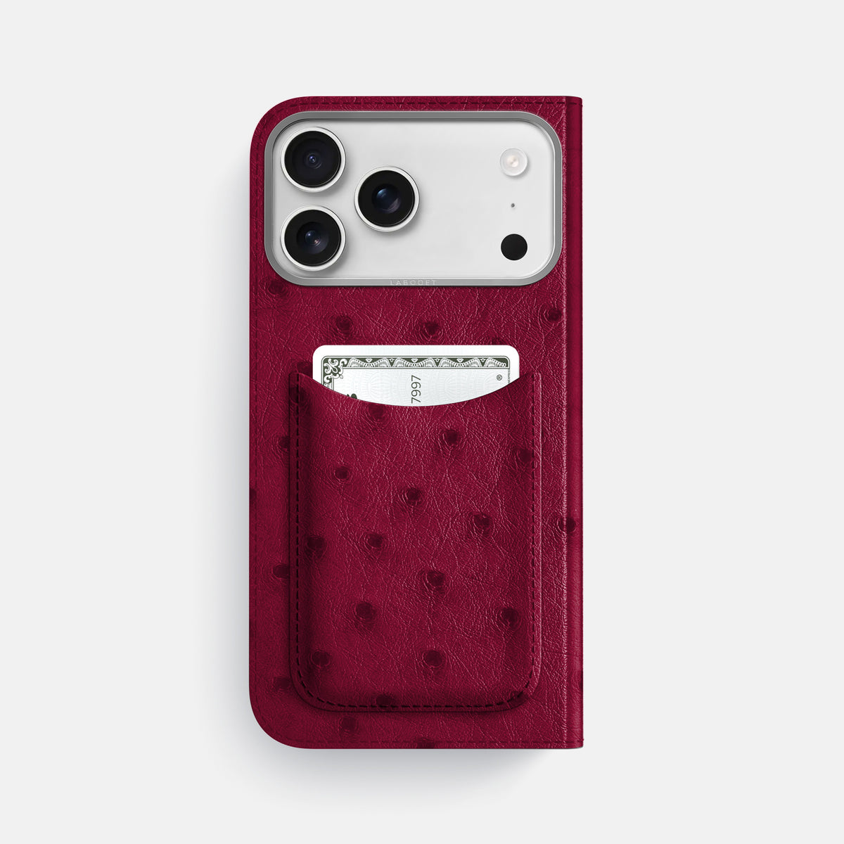 Folio Case with Card For iPhone 17 Pro Max In Ostrich -3 | Bordeaux-Steel