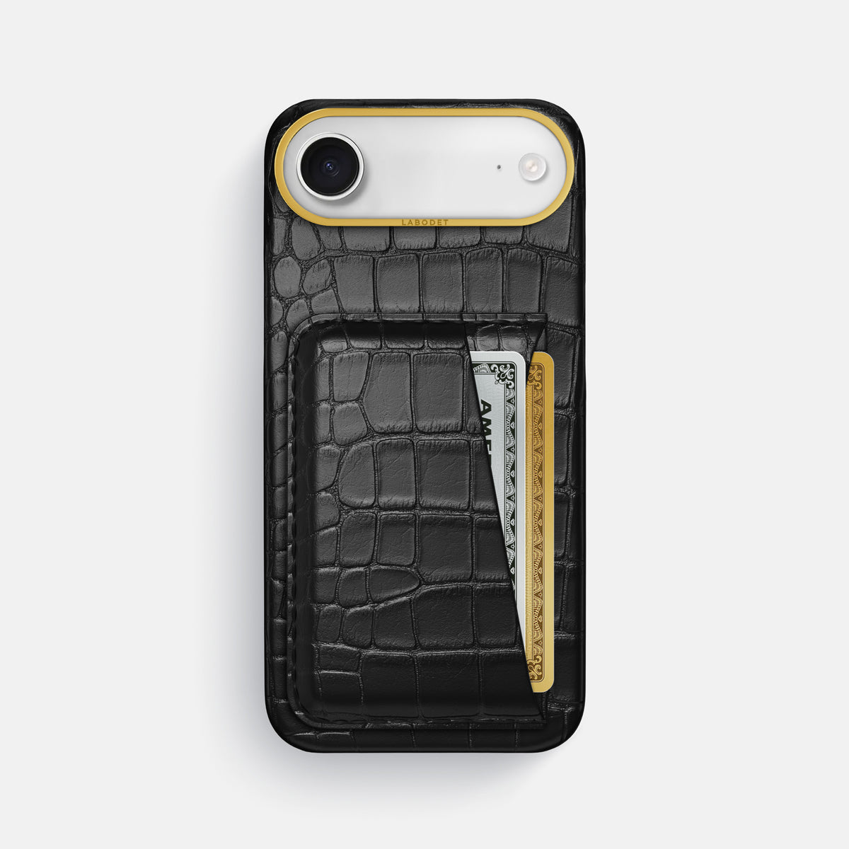 Double Card Case For iPhone 17 Air In Alligator -1 | Black-Gold