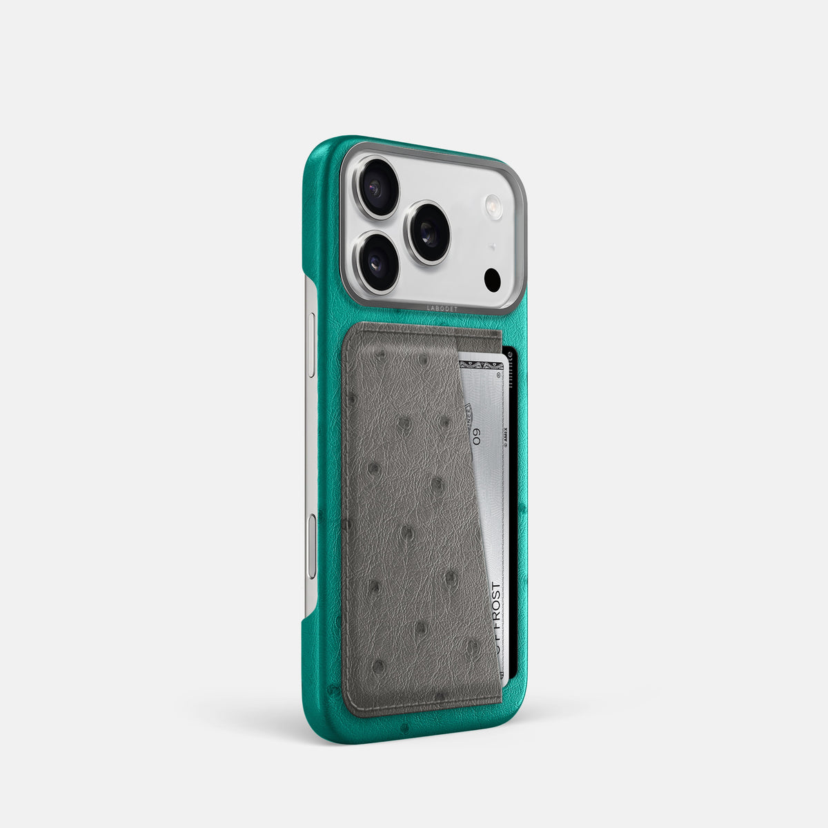 Double Card Case Coloré For iPhone 17 Pro In Ostrich -2 | Turquoise-Steel