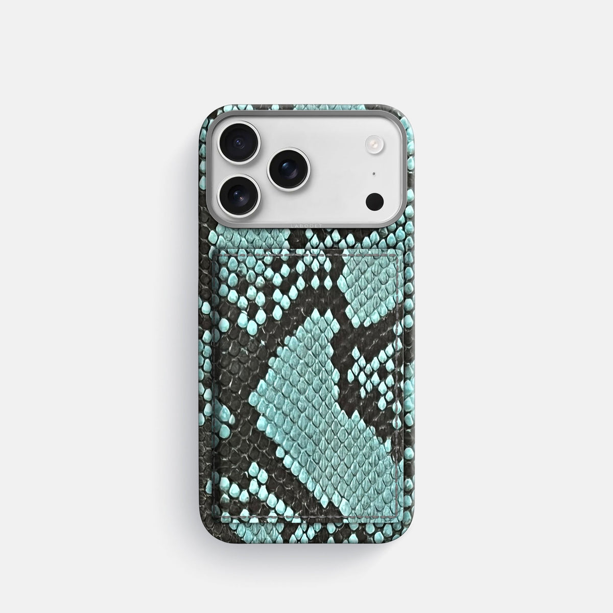 Bi-Fold Case For iPhone 18 Pro In Deluxe Python -1 | Blue-Lagoon-Steel