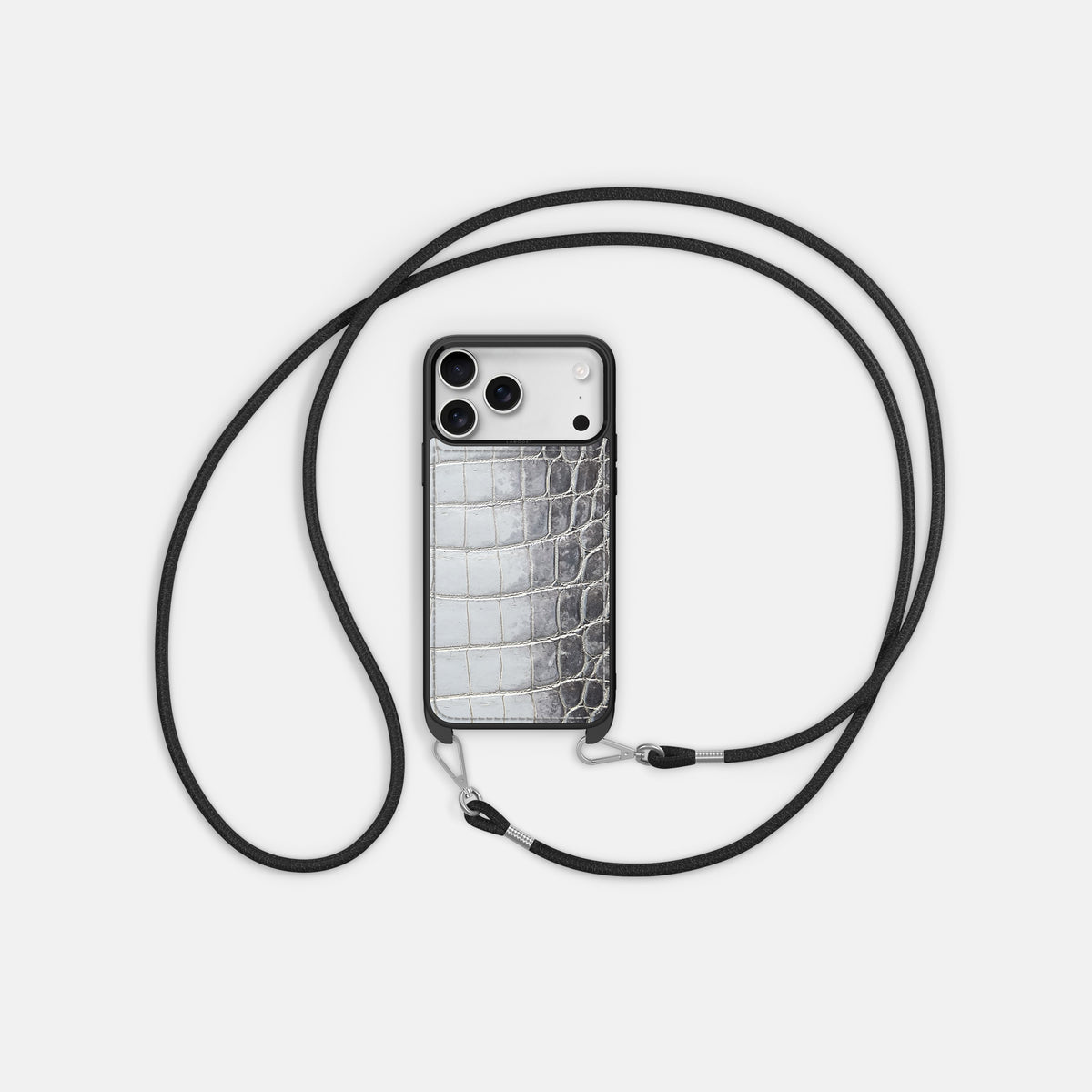 Crossbody Sport Case For iPhone 17 Pro In Himalayan Crocodile -5 | Silver