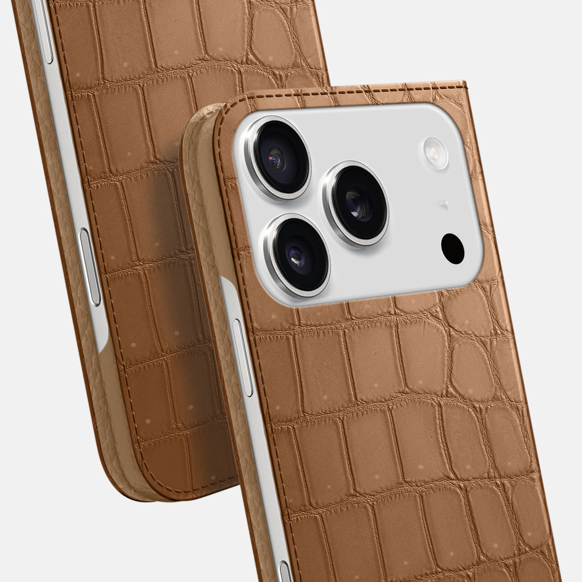 Folio Slim Case For iPhone 18 Pro Max In Porosus Crocodile -5 | Milk-Chocolate