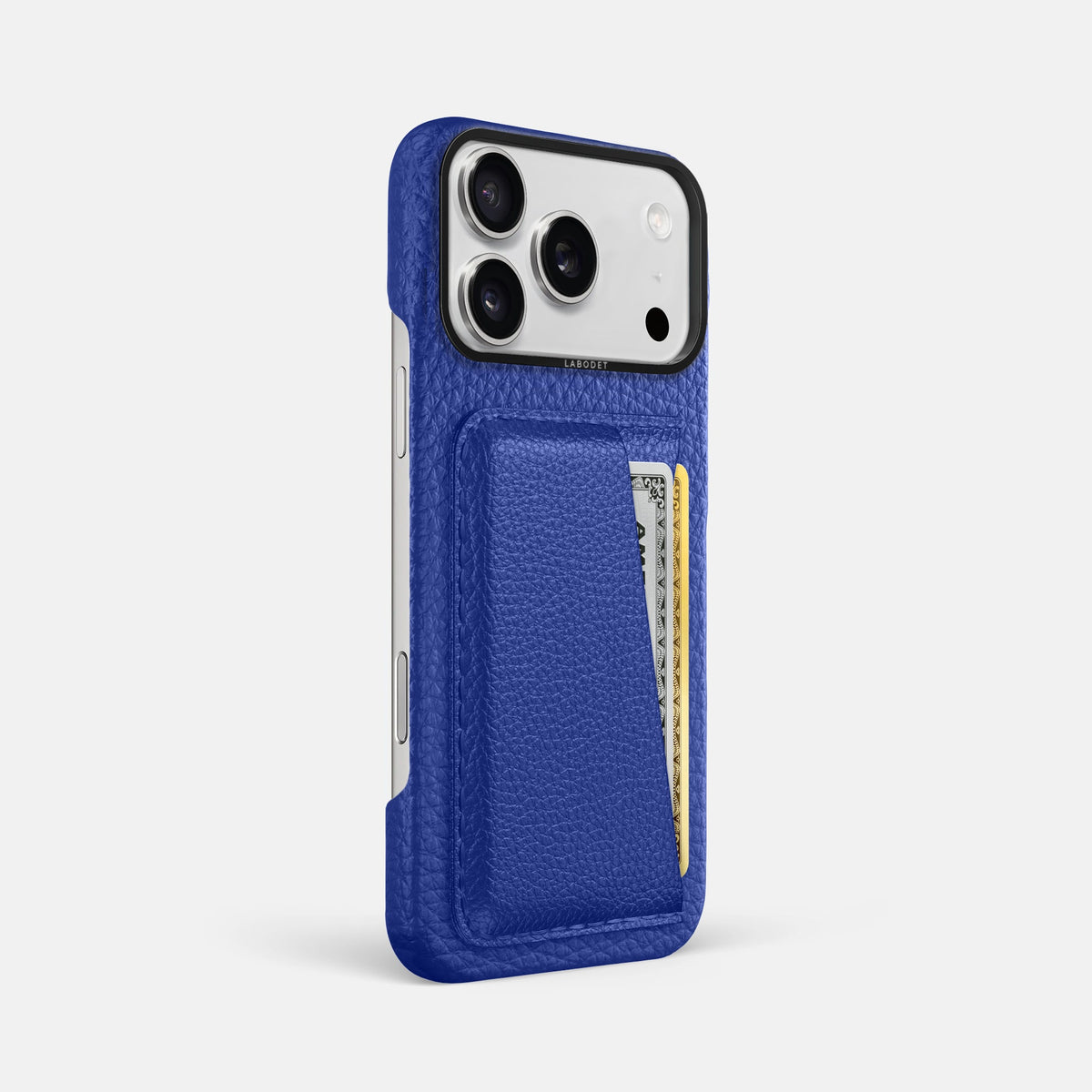 Double Card Case For iPhone 18 Pro Max In Calf -2 | Royal-Blue-Black