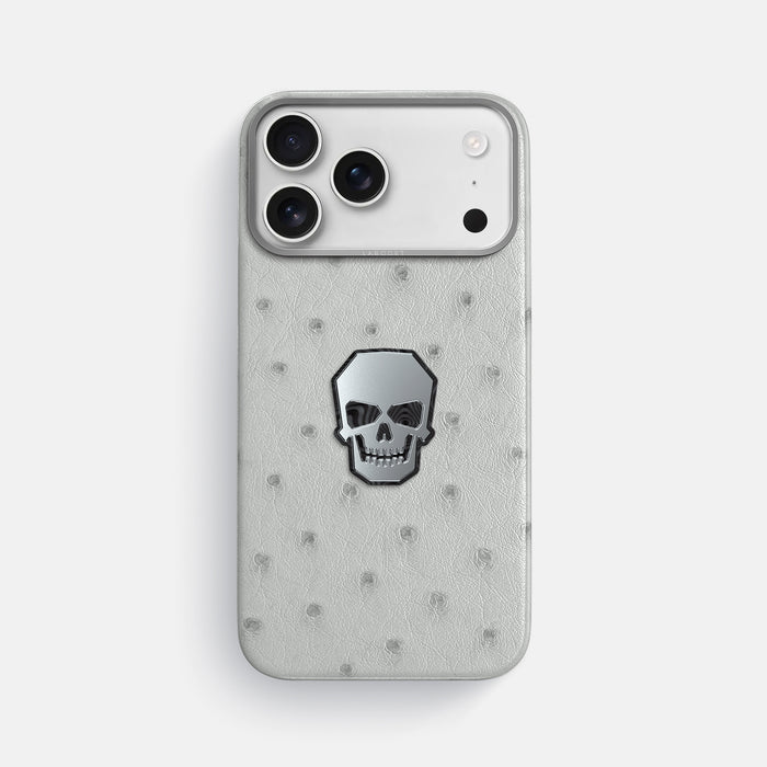 Classic Case With Titanium Skull For iPhone 17 Pro Max In Ostrich -1 | White-Steel