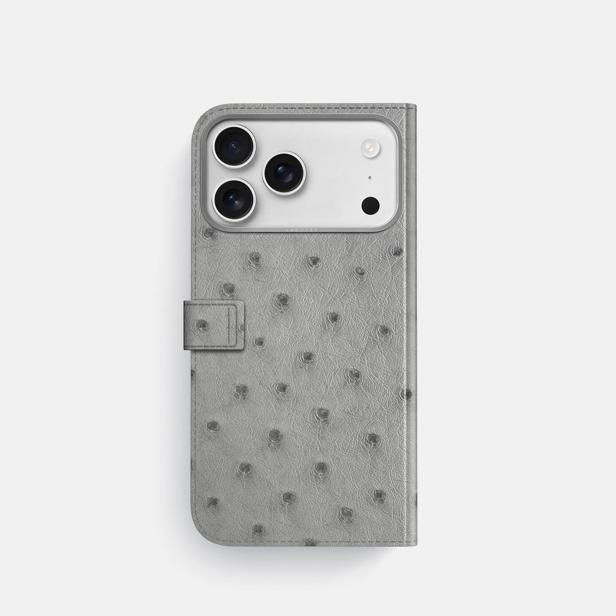 Folio Case with Clasp For iPhone 18 Pro In Ostrich -3 | Silver-Steel