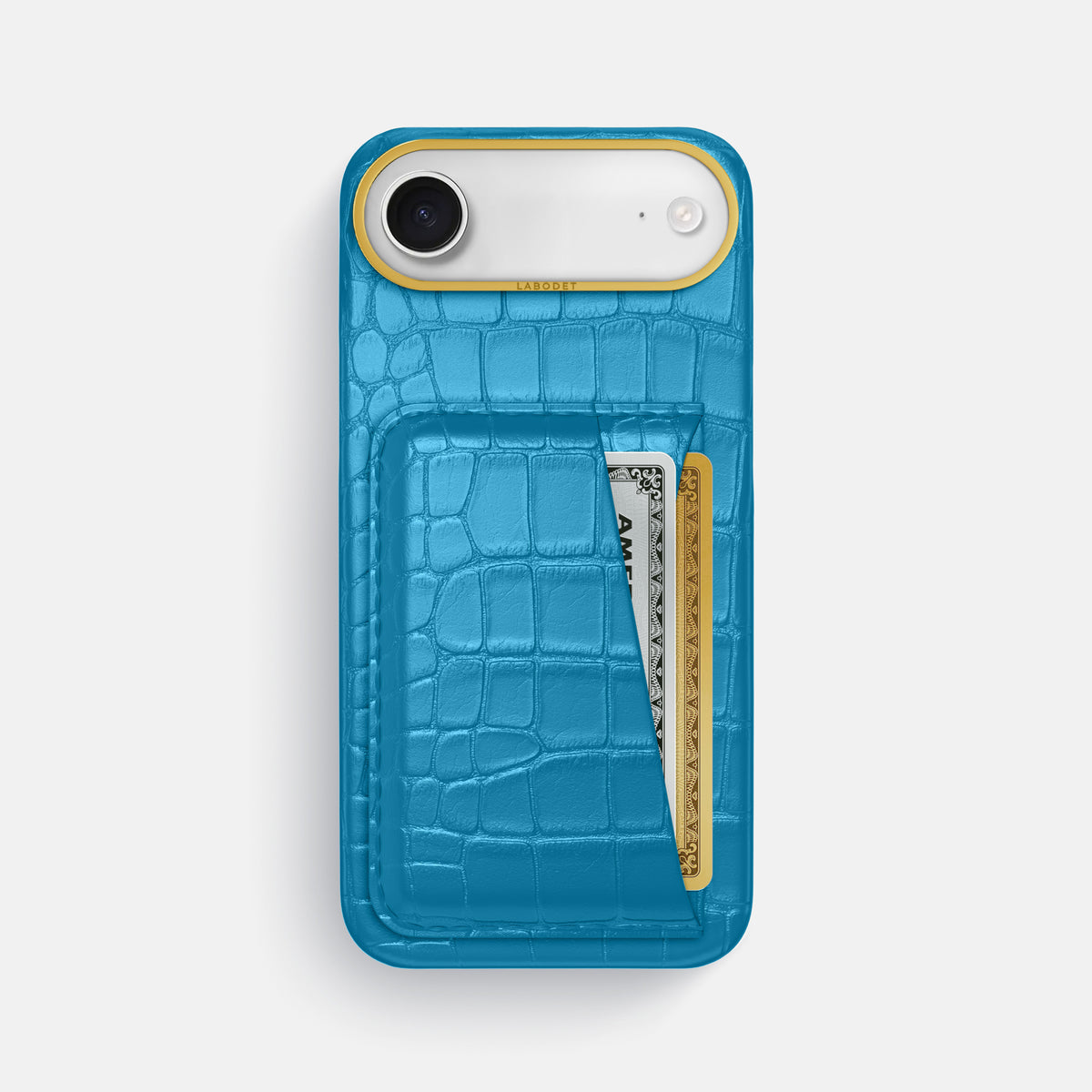 Double Card Case For iPhone 17 Air In Alligator -1 | Curaçao-Blue-Gold