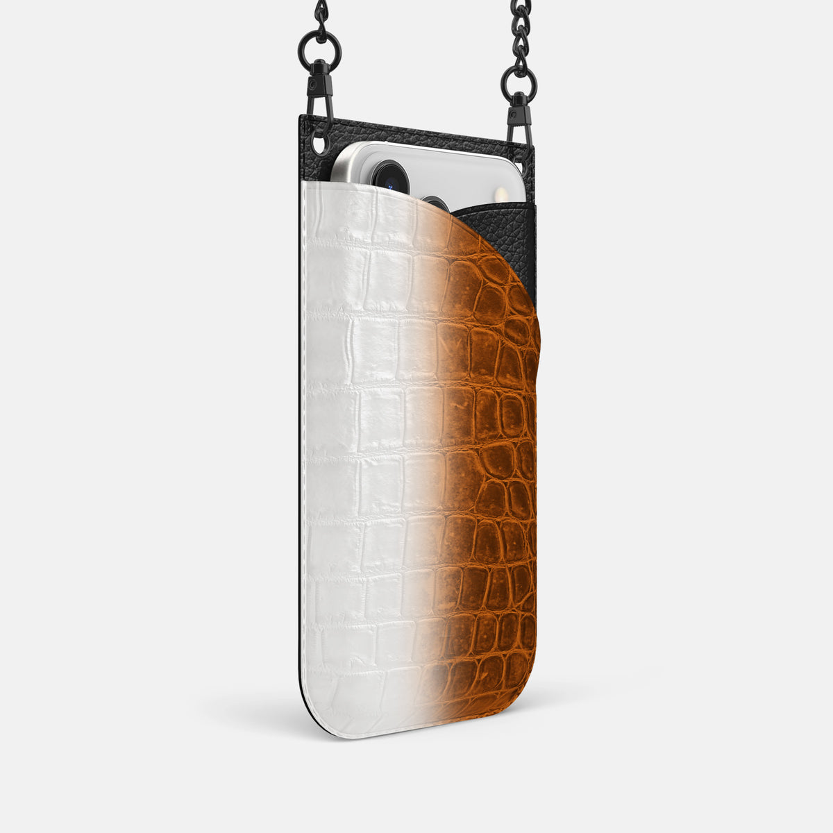 Crossbody Bag For iPhone 17 Pro In Himalayan Crocodile -2 | Orange-Black