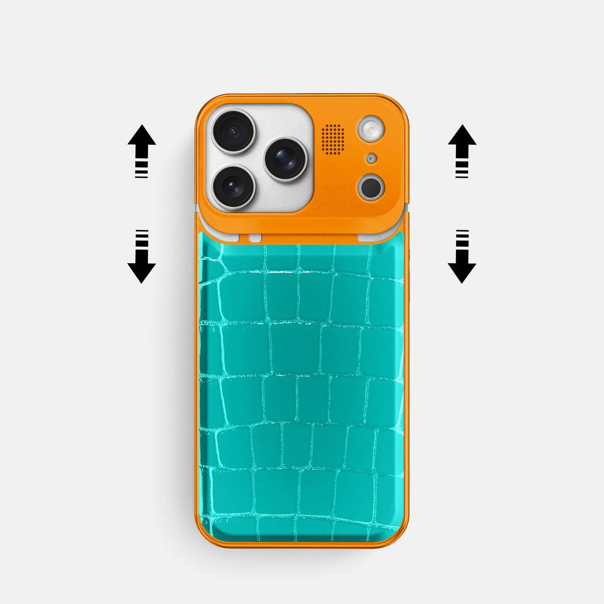 Metal Case For iPhone 17 Pro In Shiny Alligator -2 | Mint-Orange