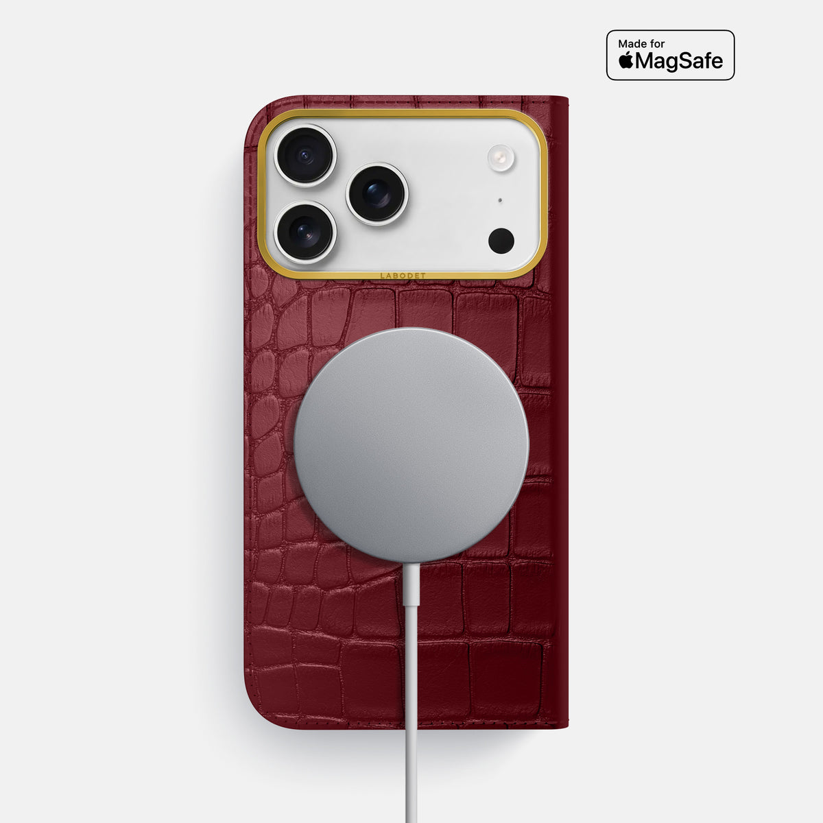 Folio Case For iPhone 17 Pro Max In Alligator -3 | Burgundy-Gold