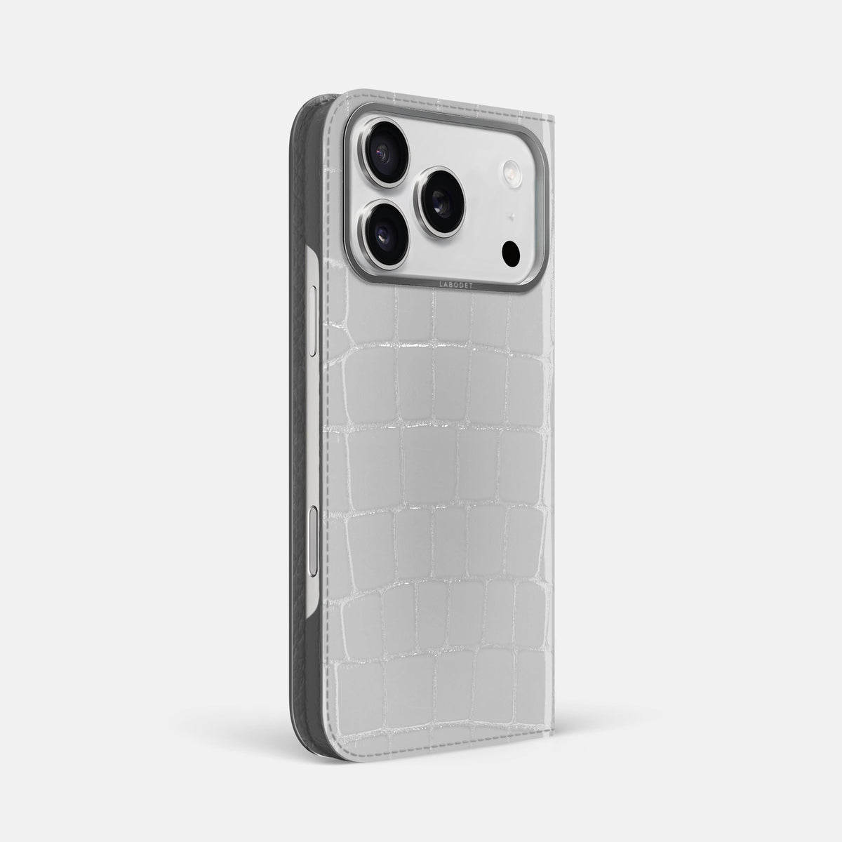 Folio Case For iPhone 18 Pro Max In Shiny Alligator -1 | White-Steel