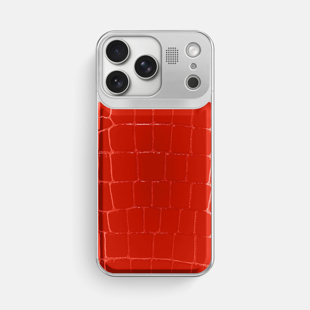 Metal Case For iPhone 17 Pro Max In Shiny Alligator -1 | Coral-Orange-Steel