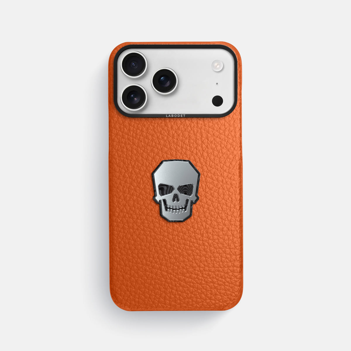 Classic Case With Titanium Skull For iPhone 17 Pro Max In Calf -1 | Orange-Black