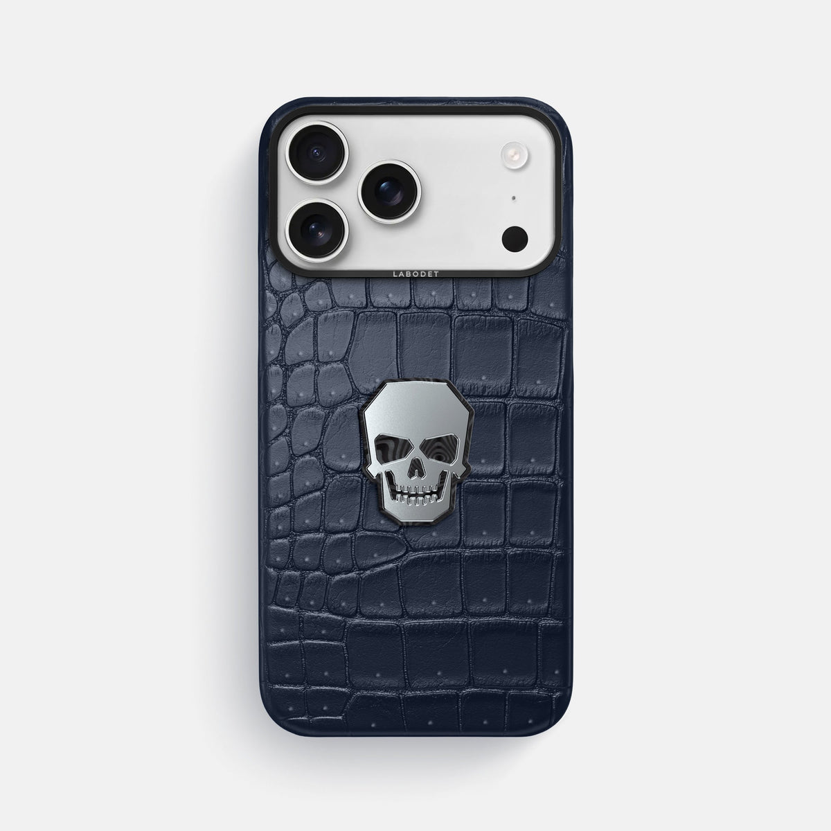 Classic Case With Titanium Skull For iPhone 18 Pro Max In Porosus Crocodile -1 | Deep-Blue-Sea-Black