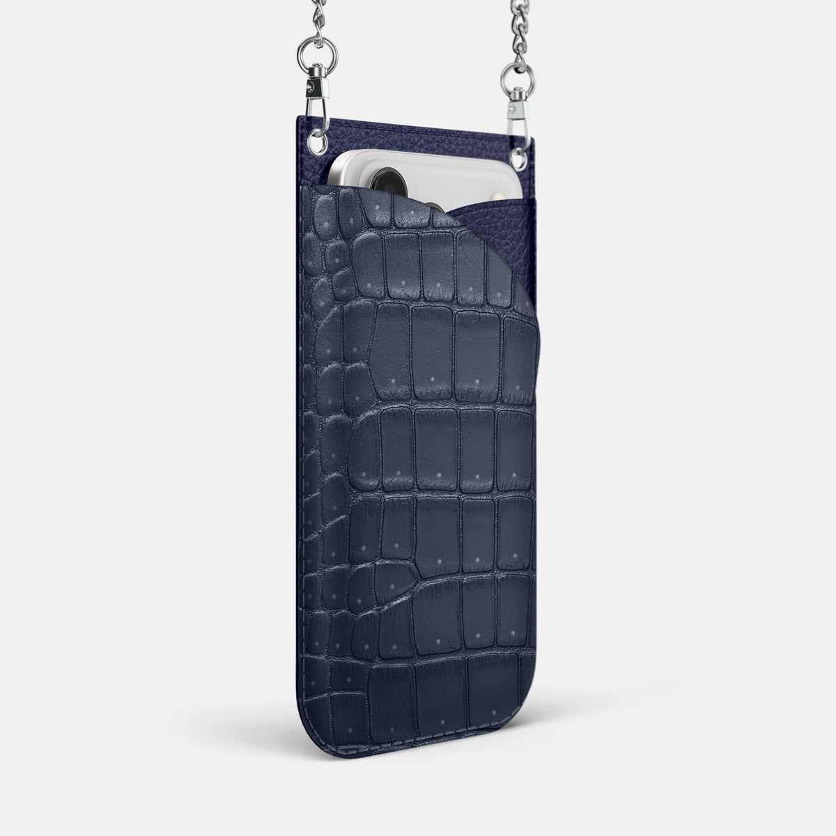 Crossbody Bag For iPhone 18 Pro Max In Porosus Crocodile -2 | Deep-Blue-Sea-Steel