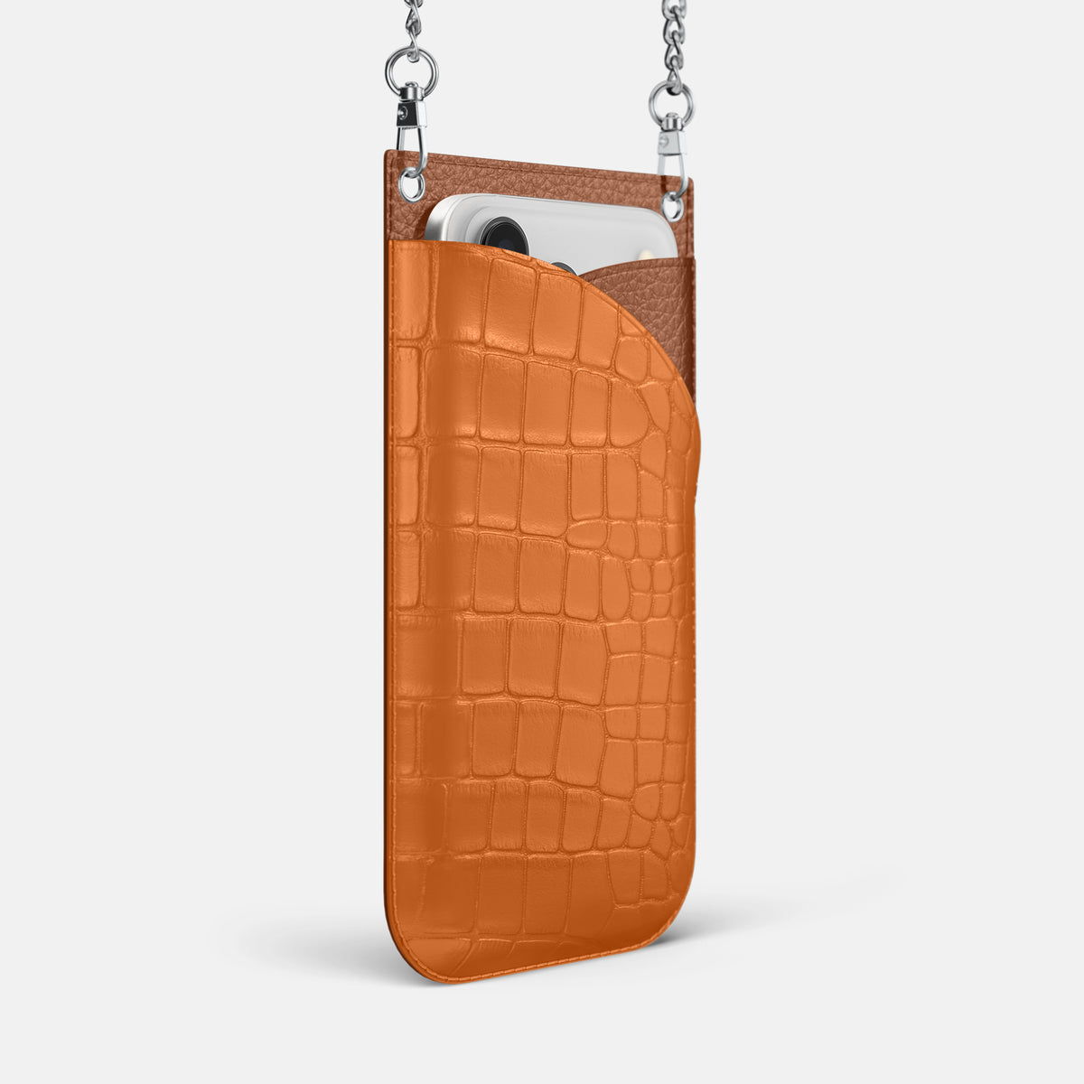 Crossbody Bag For iPhone 17 Pro In Alligator -2 | Orange-Steel