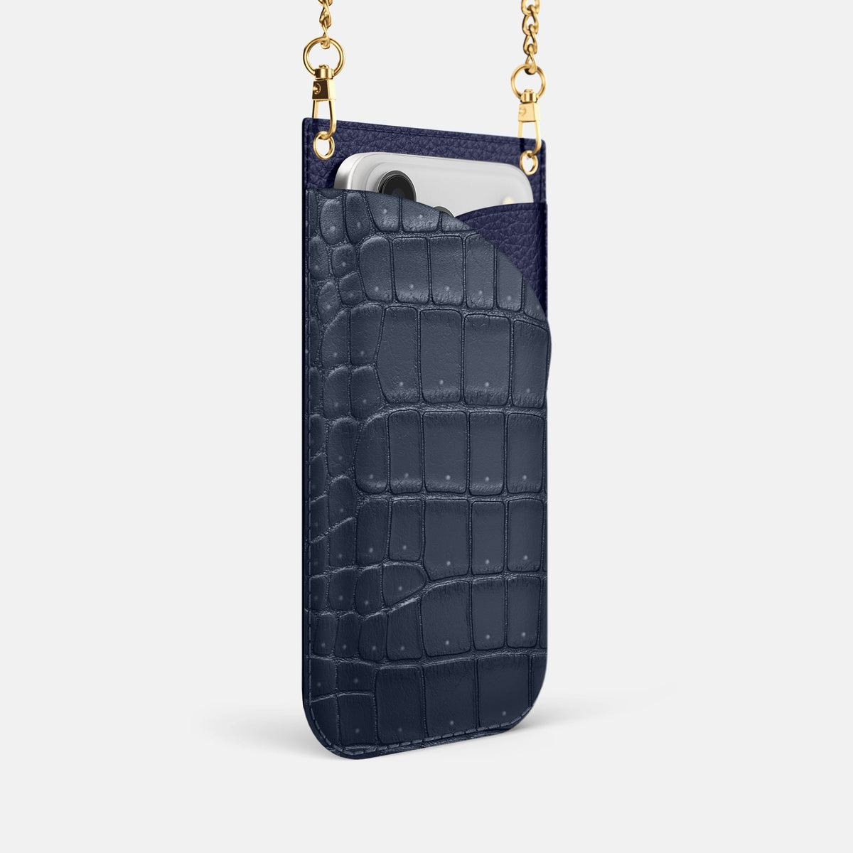 Crossbody Bag For iPhone 18 Pro In Porosus Crocodile -2 | Deep-Blue-Sea-Gold