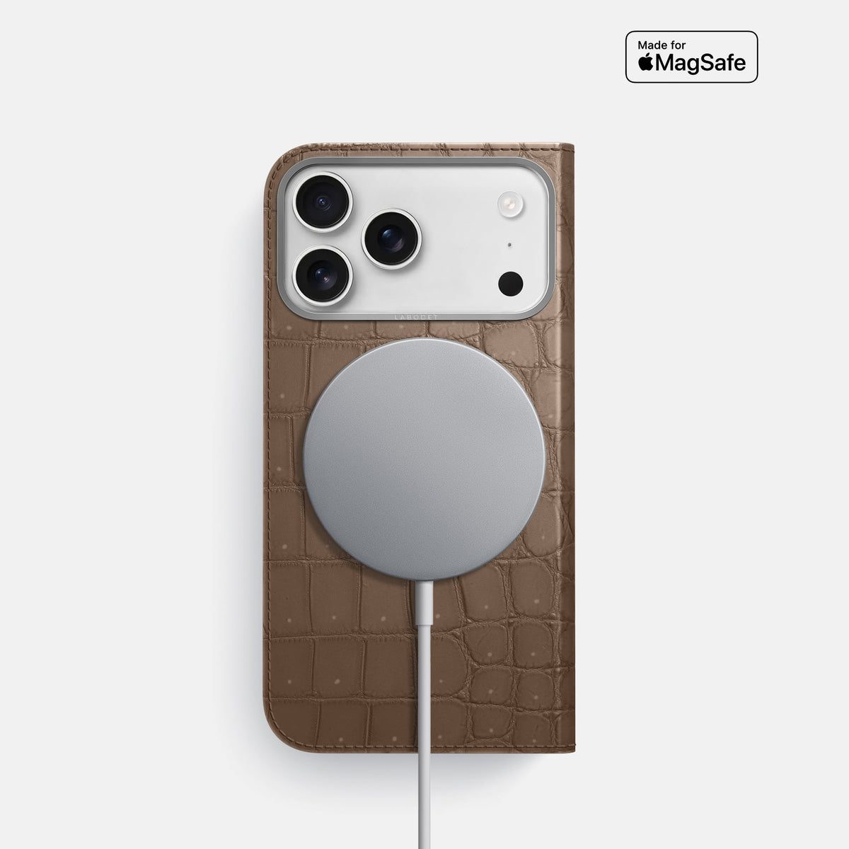 Folio Case For iPhone 18 Pro In Porosus Crocodile -3 | Fur-Brown-Steel