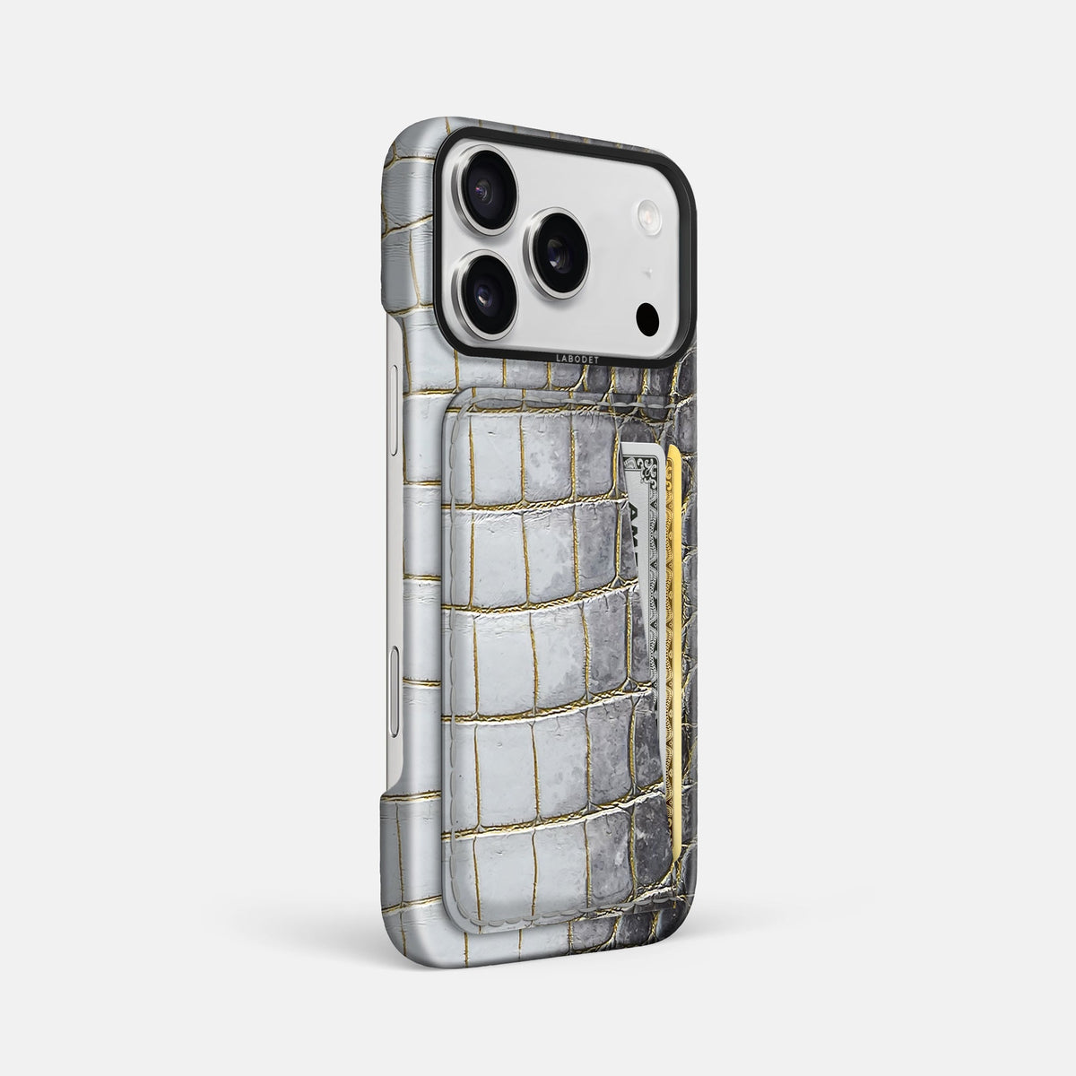 Double Card Case For iPhone 18 Pro Max In Himalayan Crocodile -2 | Gold-Black
