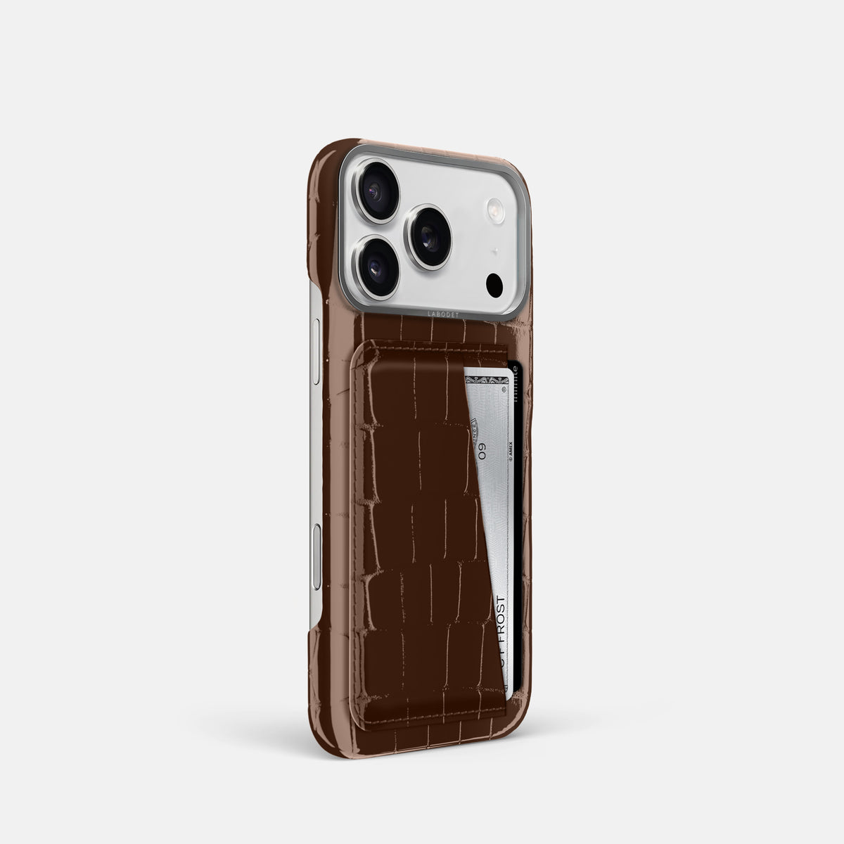 Double Card Case For iPhone 17 Pro In Shiny Alligator -2 | Brown-Steel