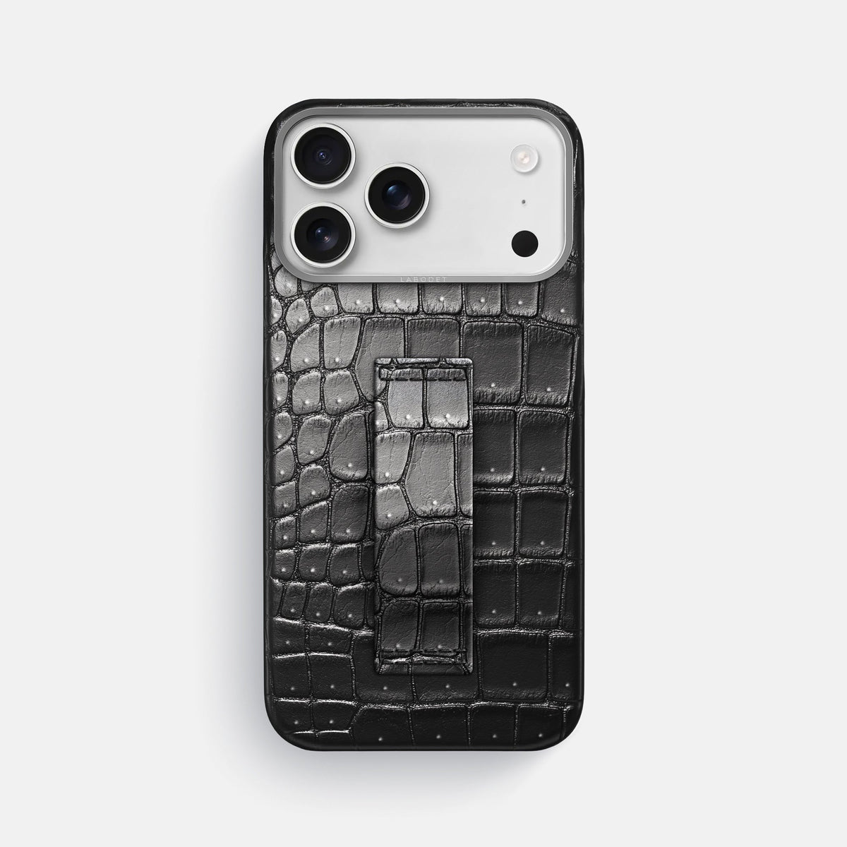 Finger Case For iPhone 18 Pro Max In Porosus Crocodile -1 | Shiny-Black-Steel