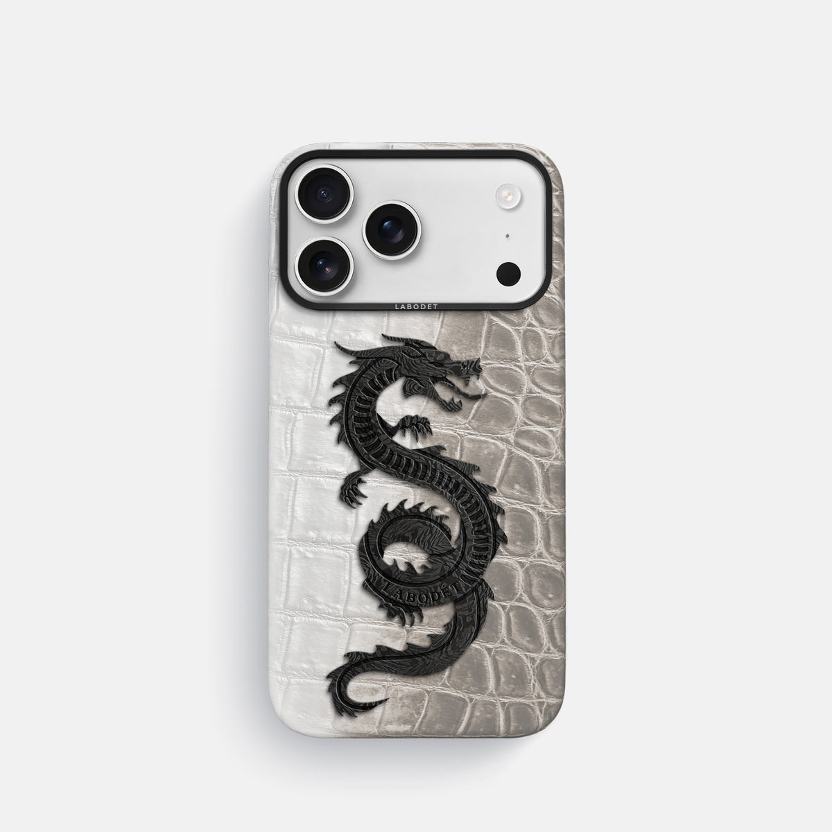 Classic Case With Carbon Dragon For iPhone 17 Pro In Himalayan Crocodile -1 | Grey-Black