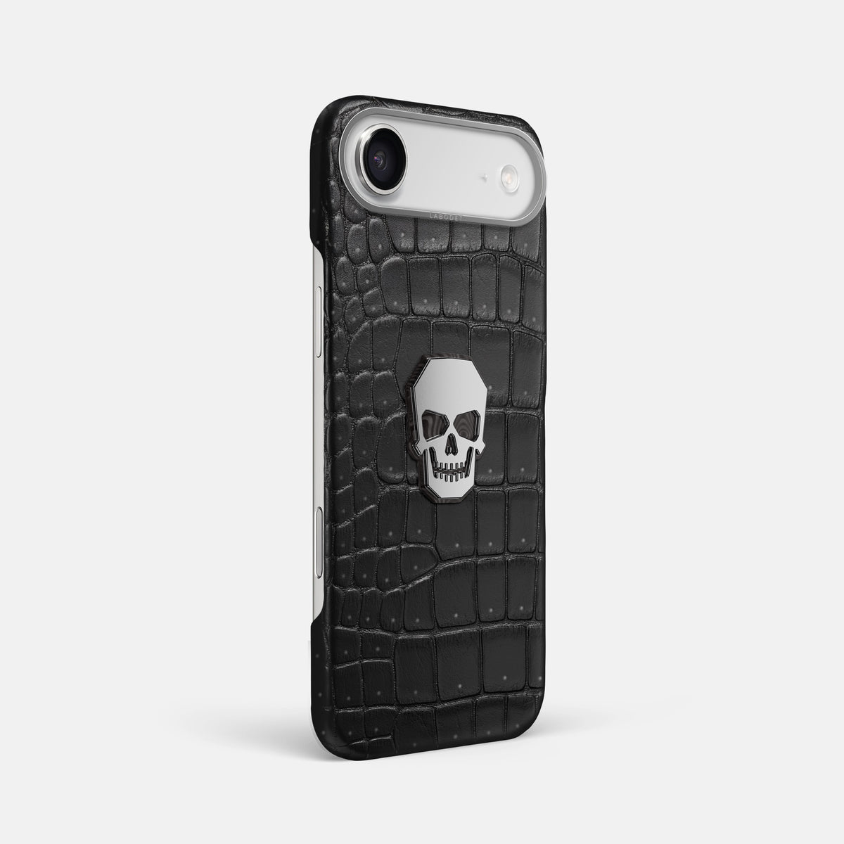 Classic Case With Titanium Skull For iPhone 17 Air In Porosus Crocodile -2 | Black-Steel