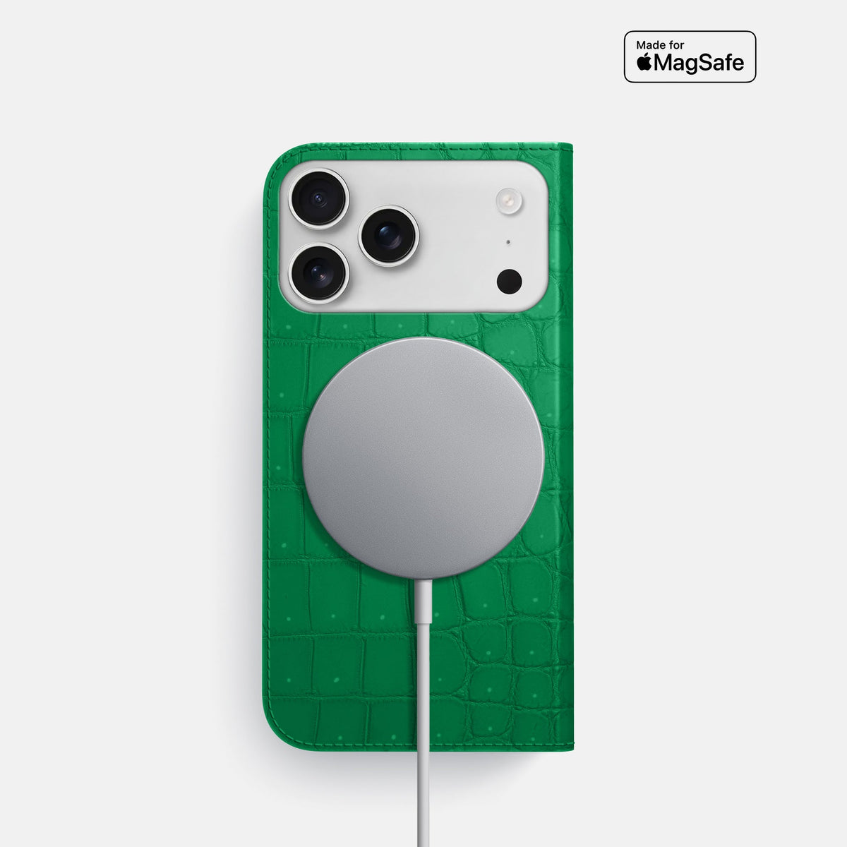 Folio Slim Case For iPhone 18 Pro In Porosus Crocodile -3 | Cactus-Green