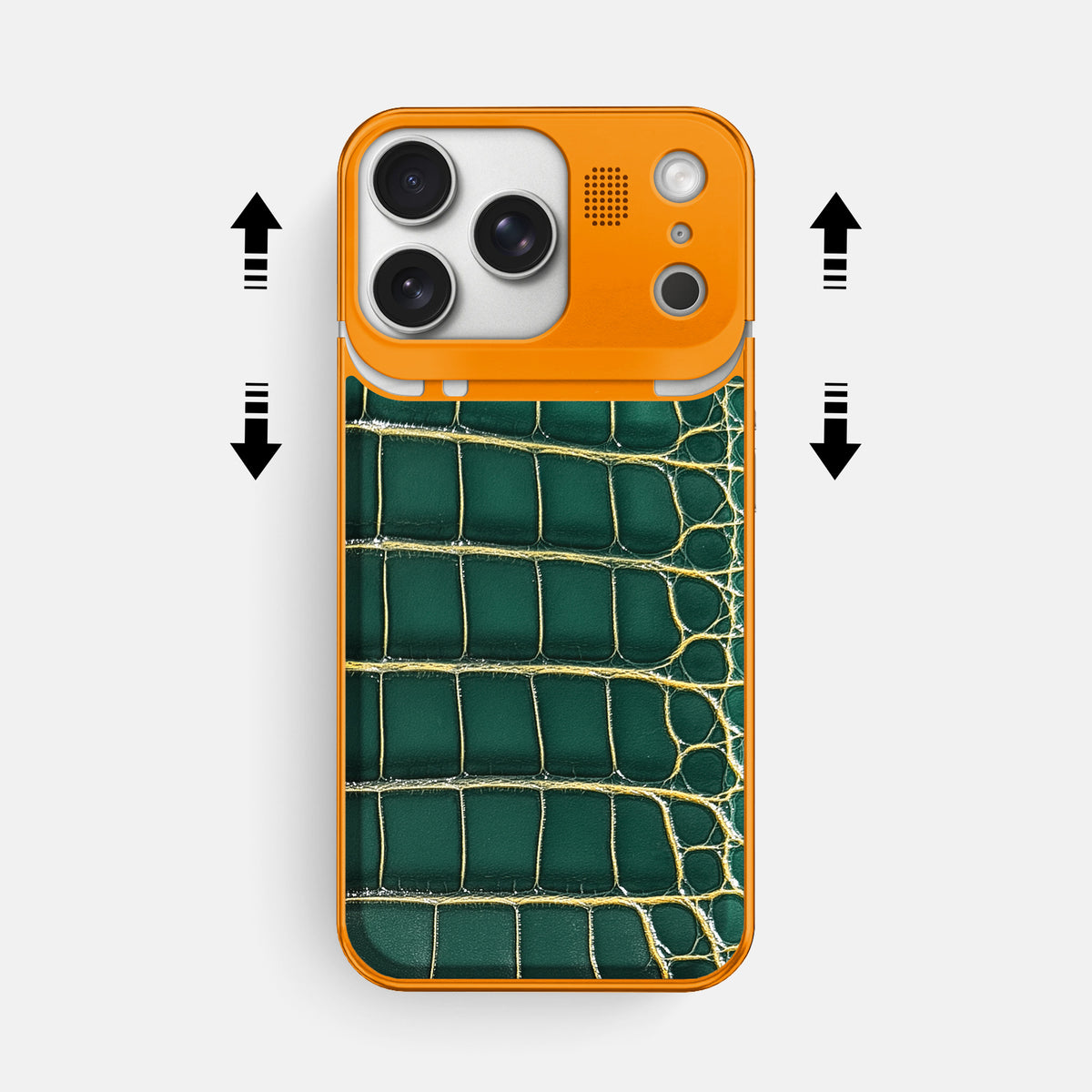 Metal Case For iPhone 17 Pro Max In Patina Alligator -2 | Cambridge-Orange