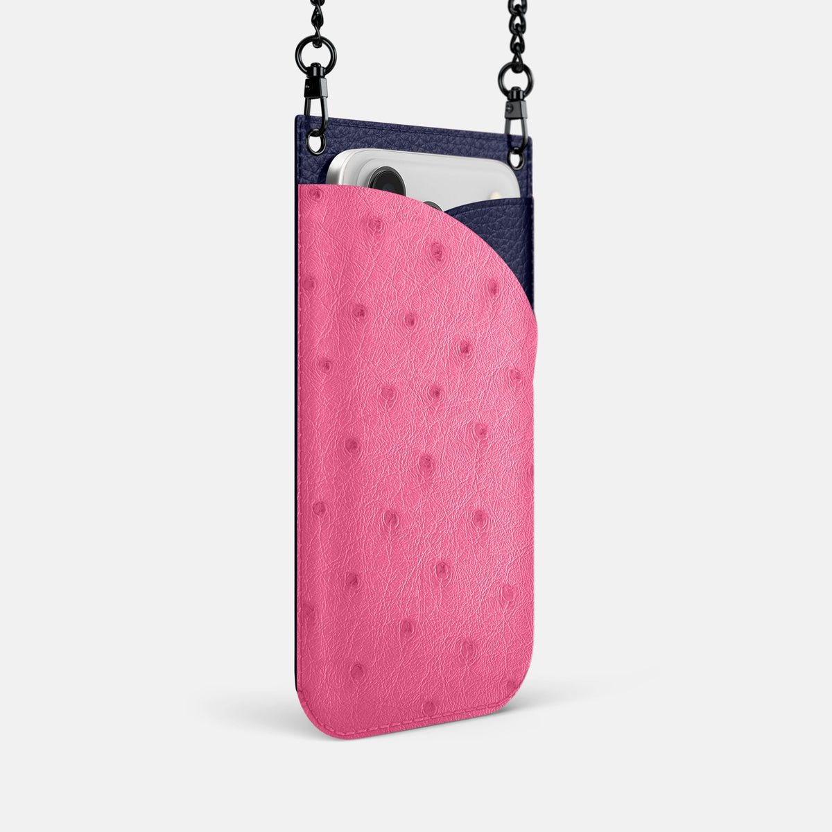 Crossbody Bag For iPhone 18 Pro In Ostrich -2 | Pink-Black