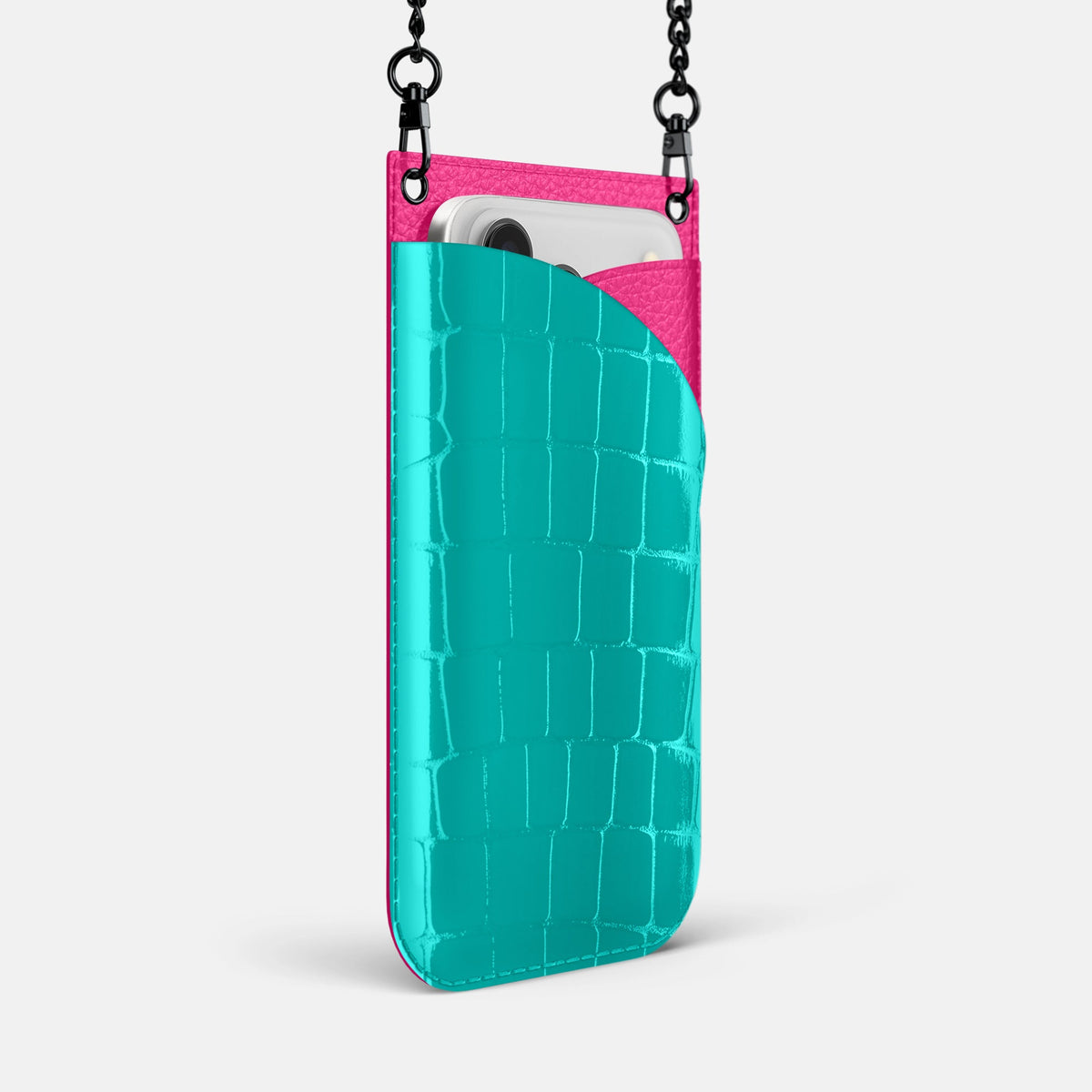 Crossbody Bag For iPhone 18 Pro Max In Shiny Alligator -2 | Mint-Black