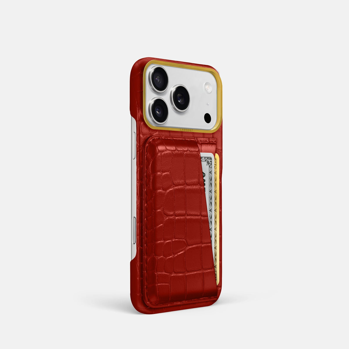 Double Card Case For iPhone 18 Pro In Alligator -2 | Red-Gold