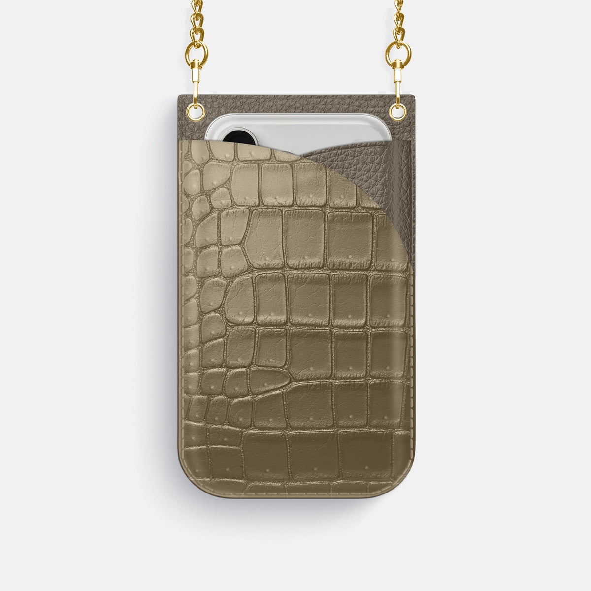 Crossbody Bag For iPhone 18 Pro In Porosus Crocodile -1 | Kaki-Green-Gold