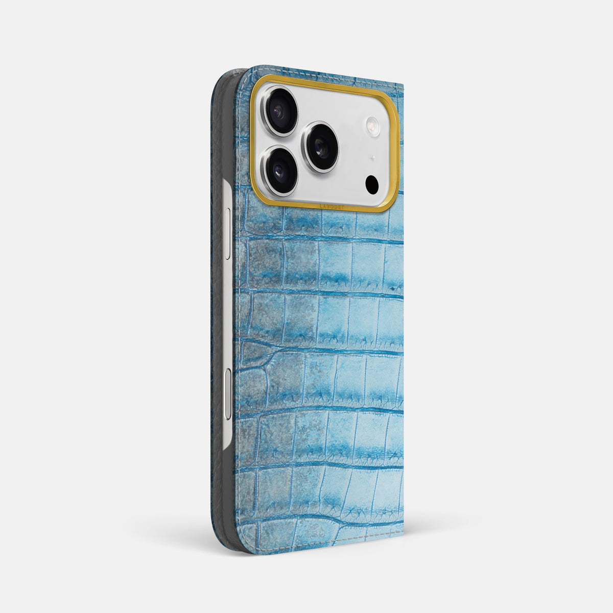Folio Case For iPhone 17 Pro Max In Himalayan Crocodile -1 | Ice-Blue-Gold