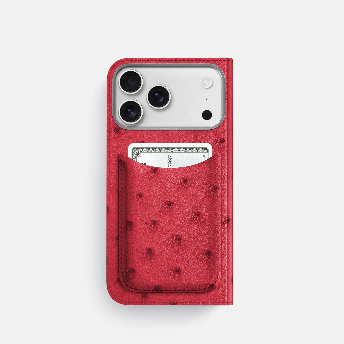 Folio Case with Card For iPhone 18 Pro In Ostrich -3 | Red-Steel