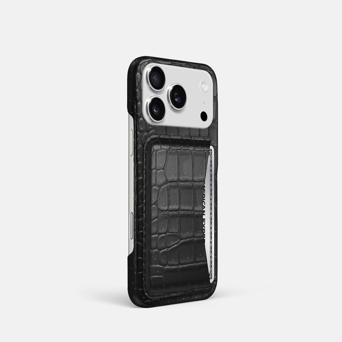 Slim Card Case For iPhone 18 Pro In Porosus Crocodile -2 | Black