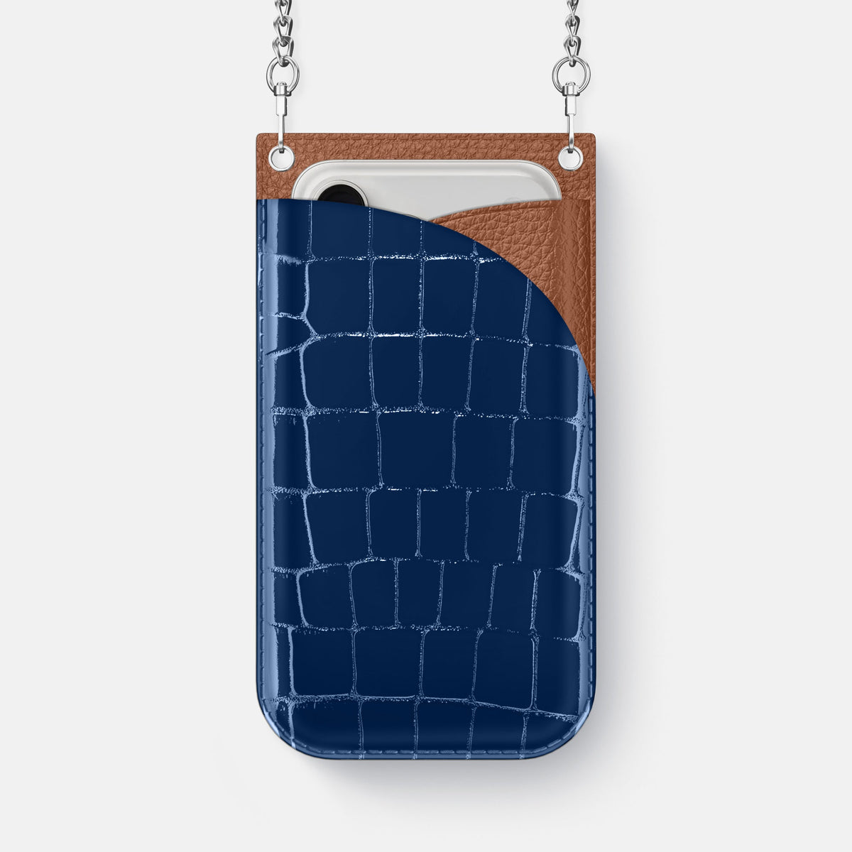 Crossbody Bag For iPhone 18 Pro Max In Shiny Alligator -1 | Mediterranean-Steel