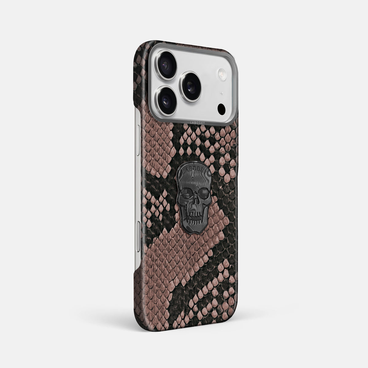 Classic Case With Carbon Skull For iPhone 18 Pro Max In Deluxe Python -2 | Mahogany-Brown-Steel
