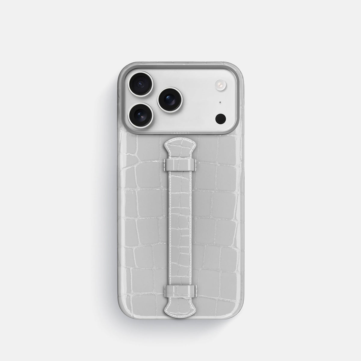 Center Handle For iPhone 18 Pro In Shiny Alligator -1 | White-Steel