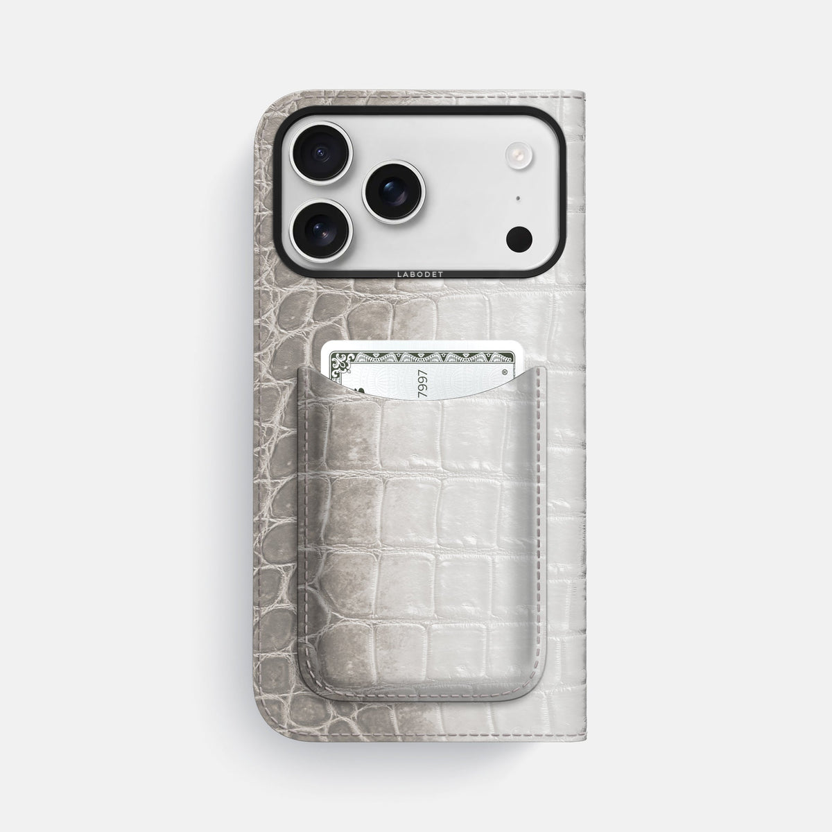 Folio Case with Card For iPhone 18 Pro Max In Himalayan Crocodile -3 | Grey-Black