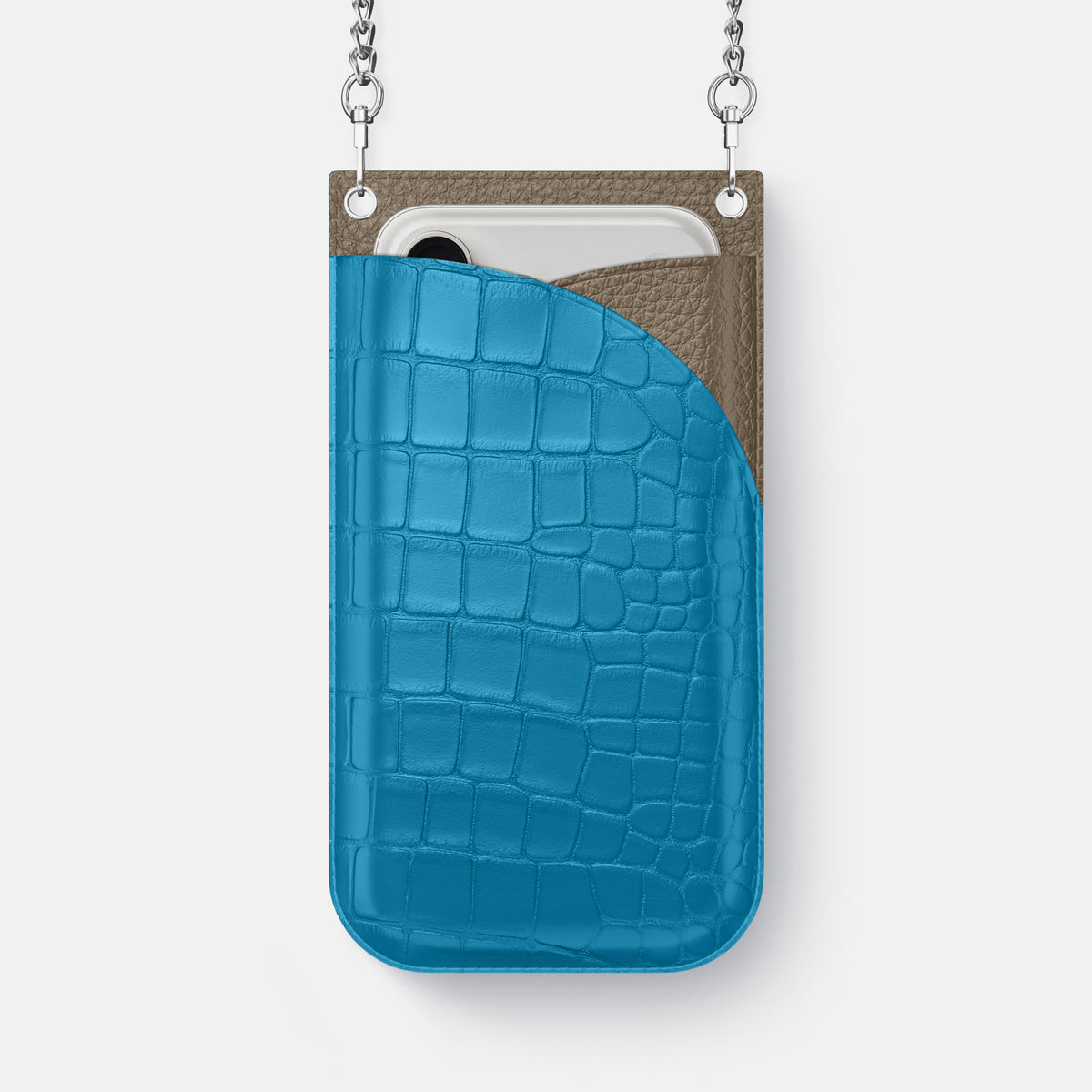 Crossbody Bag For iPhone 17 Pro In Alligator -1 | Curaçao-Blue-Steel