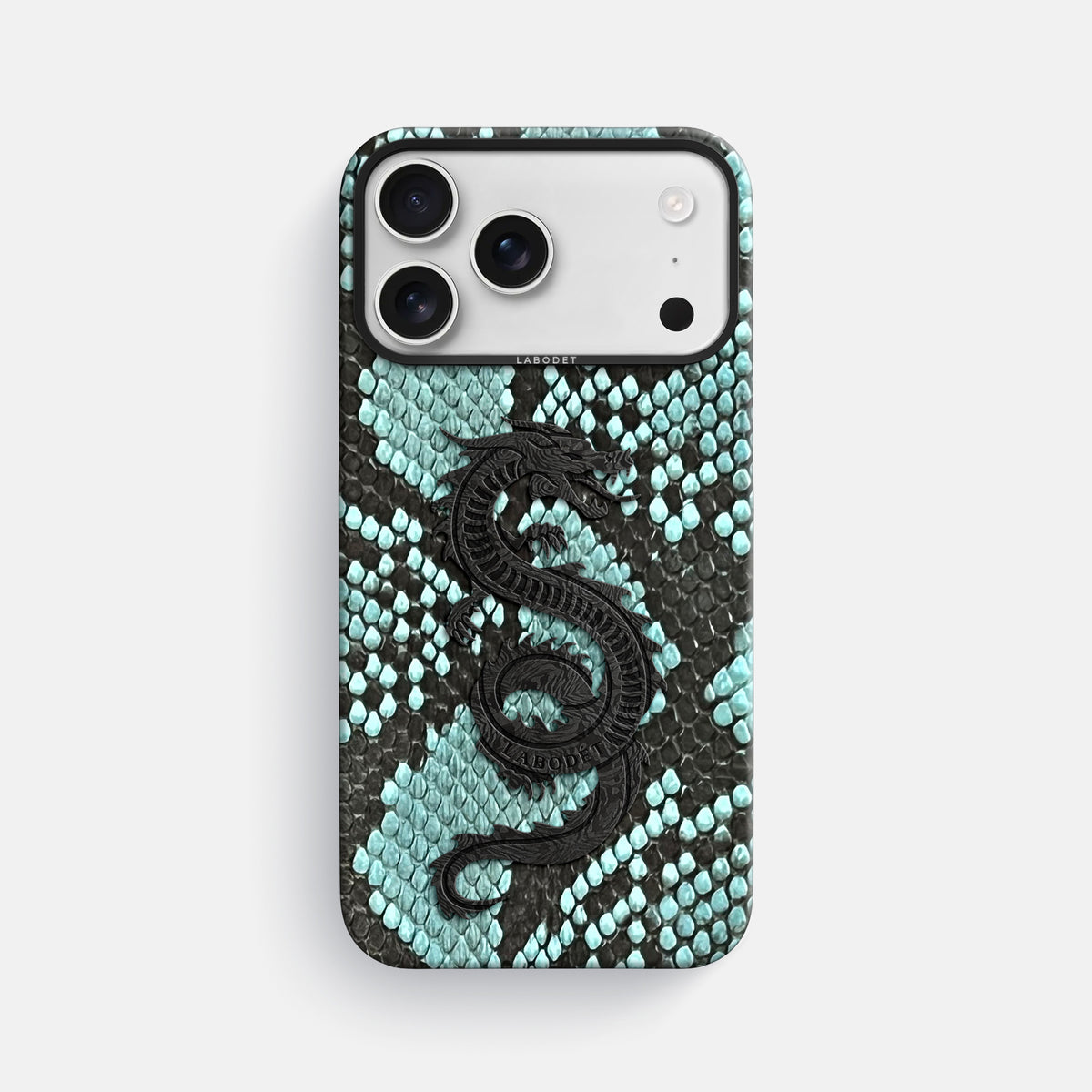 Classic Case With Carbon Dragon For iPhone 17 Pro Max In Deluxe Python -1 | Blue-Lagoon-Black