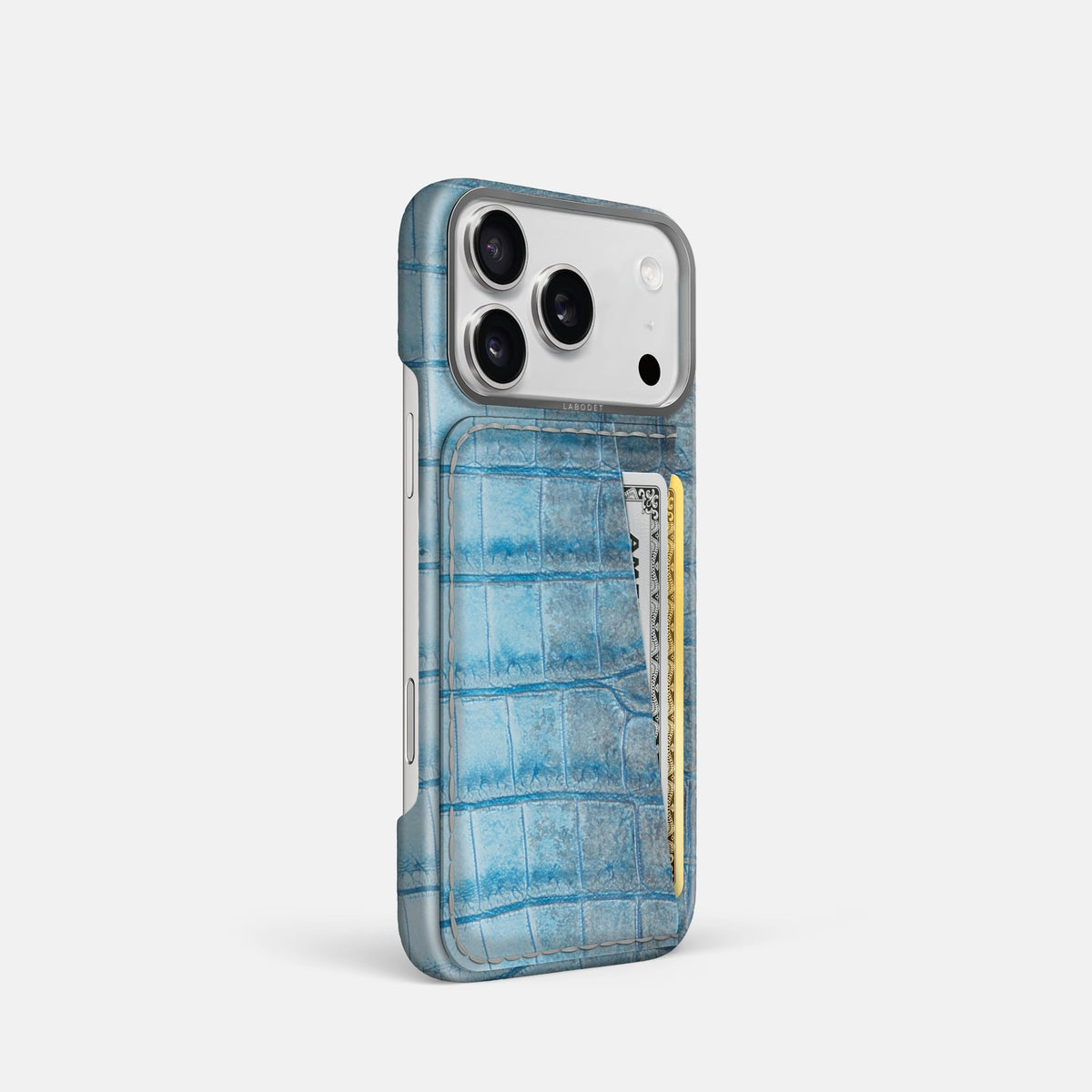 Double Card Case For iPhone 18 Pro In Himalayan Crocodile -2 | Ice-Blue-Steel