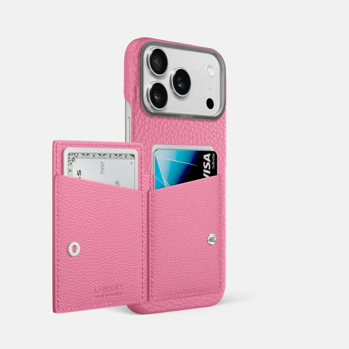 Bi-Fold Case For iPhone 18 Pro Max In Calf -2 | Pink-Steel